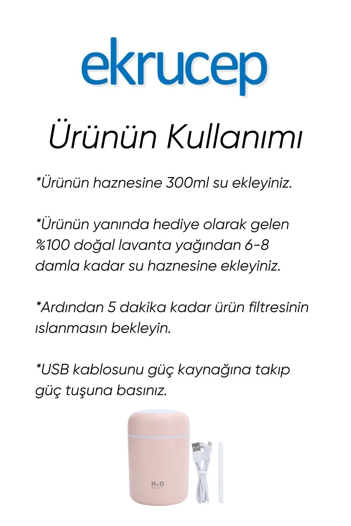 300 ml Ultrasonik Hava Nemlendiricisi ve Aromaterapi Cihazı - Koku Hediyeli