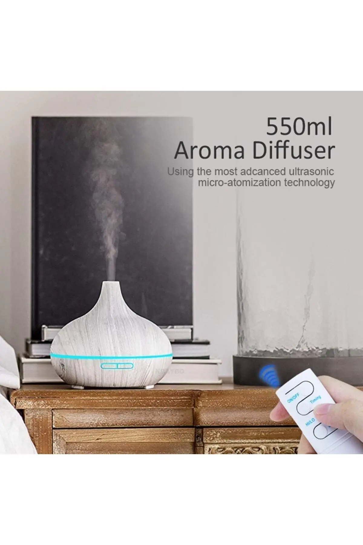 Aroma Terapi Oda Hava Nemlendirici 550ml Ultrasonik Buhar Makinesi Ahşap Görünüm 7 Renk Led Işıklı
