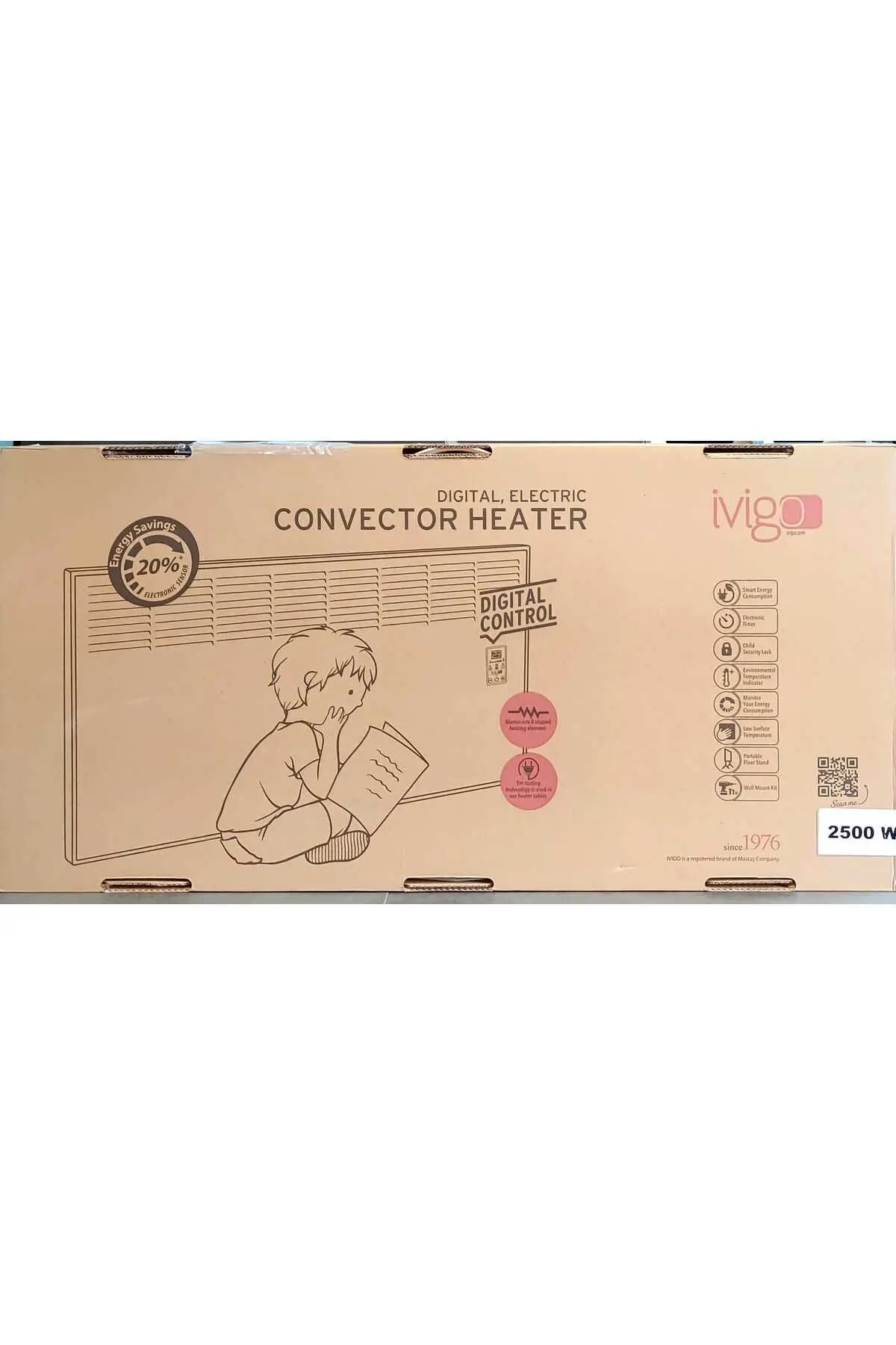 I Elektrikli Panel Konvektör Isıtıcı Dijital 2500 Watt Beyaz