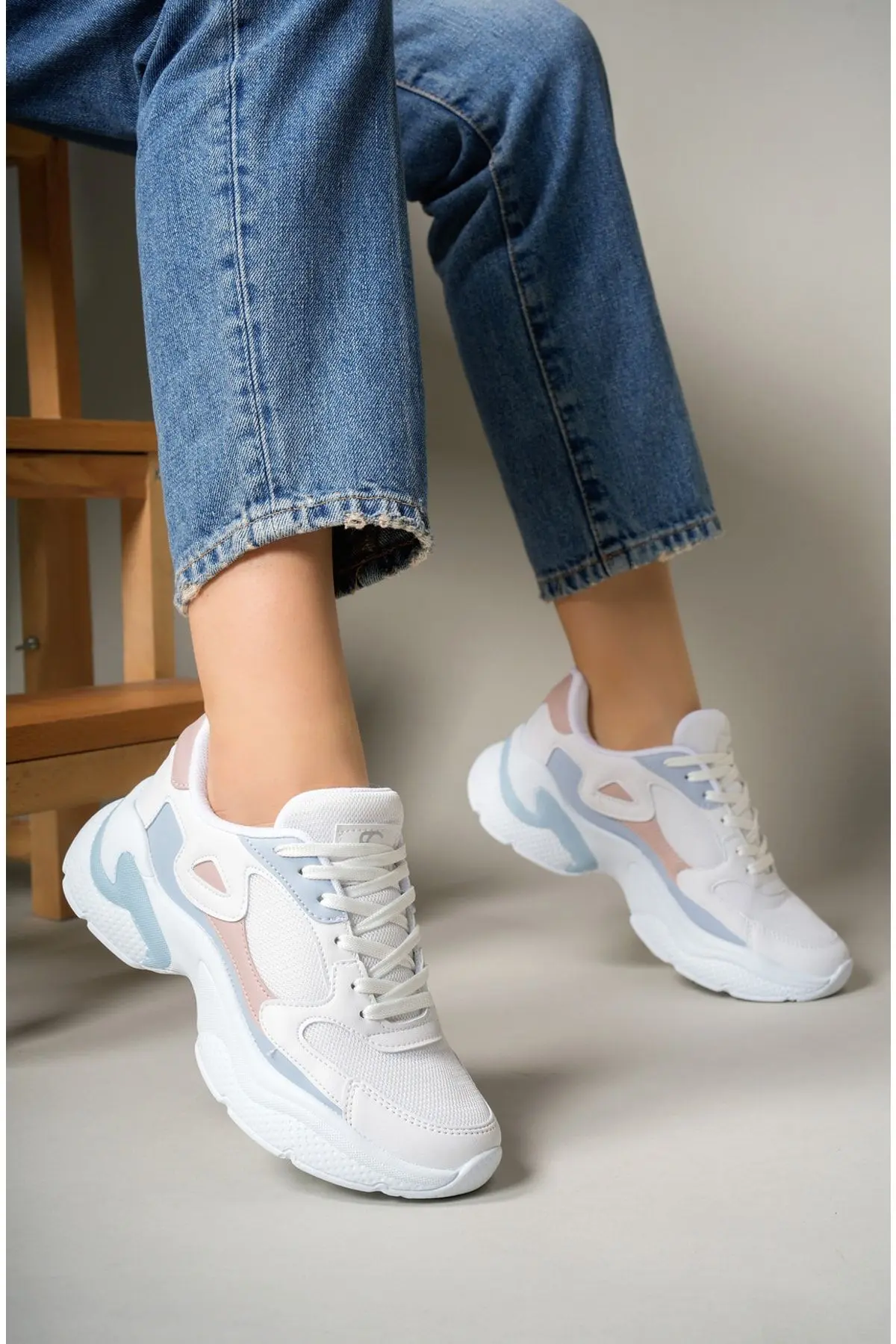 Kadın Sneaker Beyaz Pudra Mavi