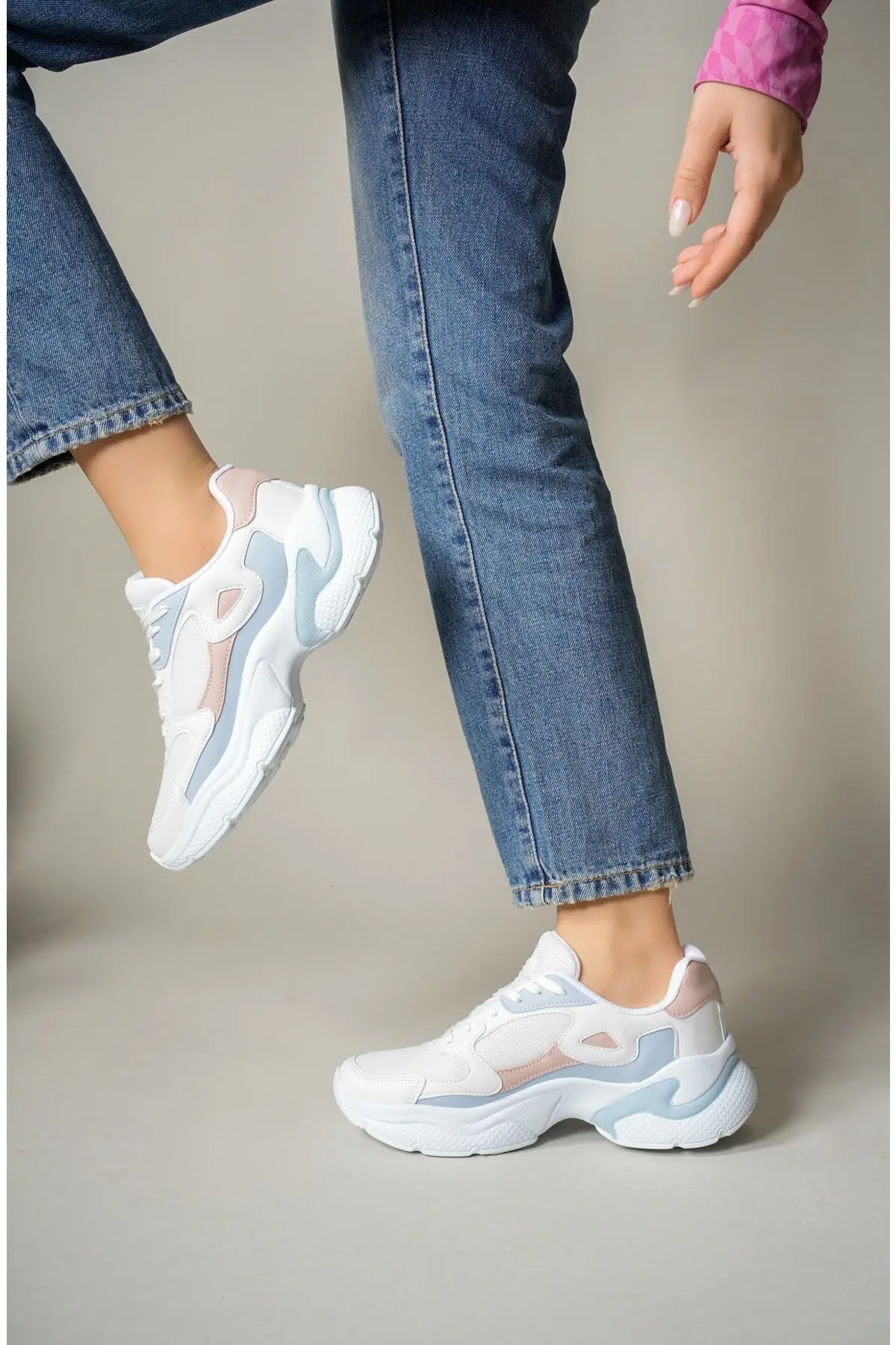 Kadın Sneaker Beyaz Pudra Mavi