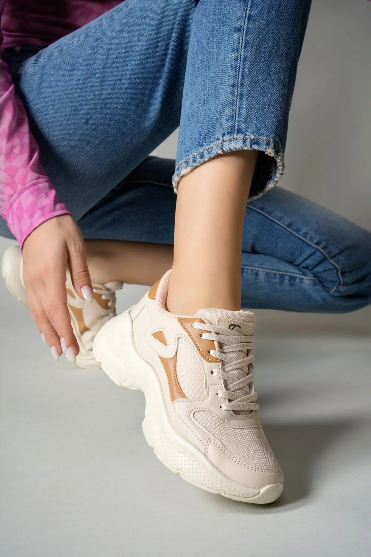 Kadın Sneaker 0012152 Ekru Taba