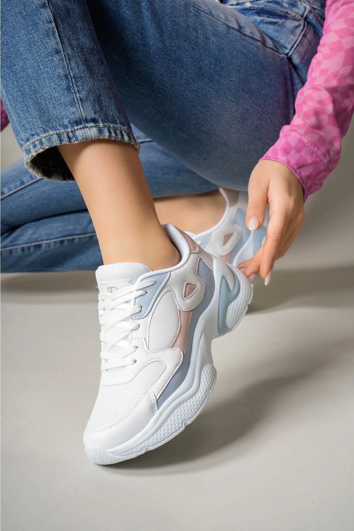 Kadın Sneaker Beyaz Pudra Mavi
