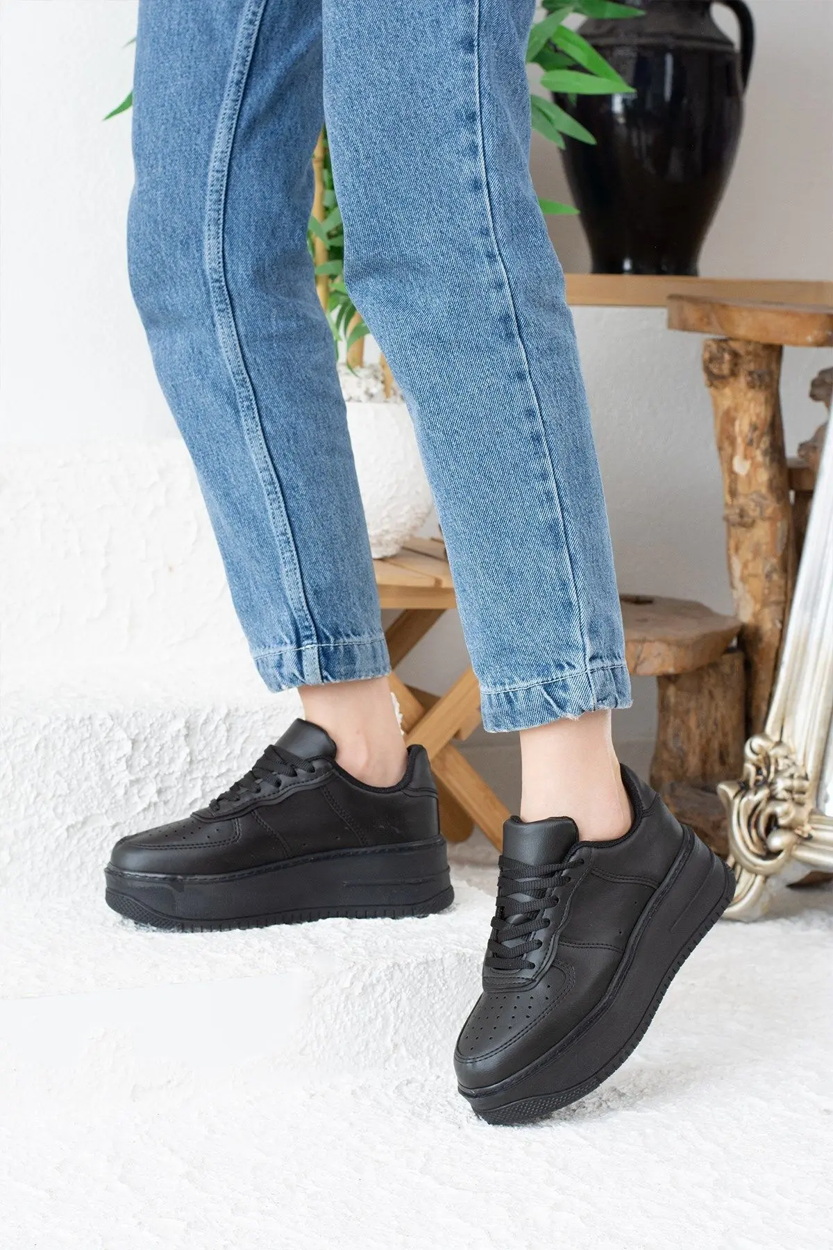 Günlük Kadın Sneaker Spor Ayakkabı Desenli Hafif Yüksek Taban Bağcıklı 001