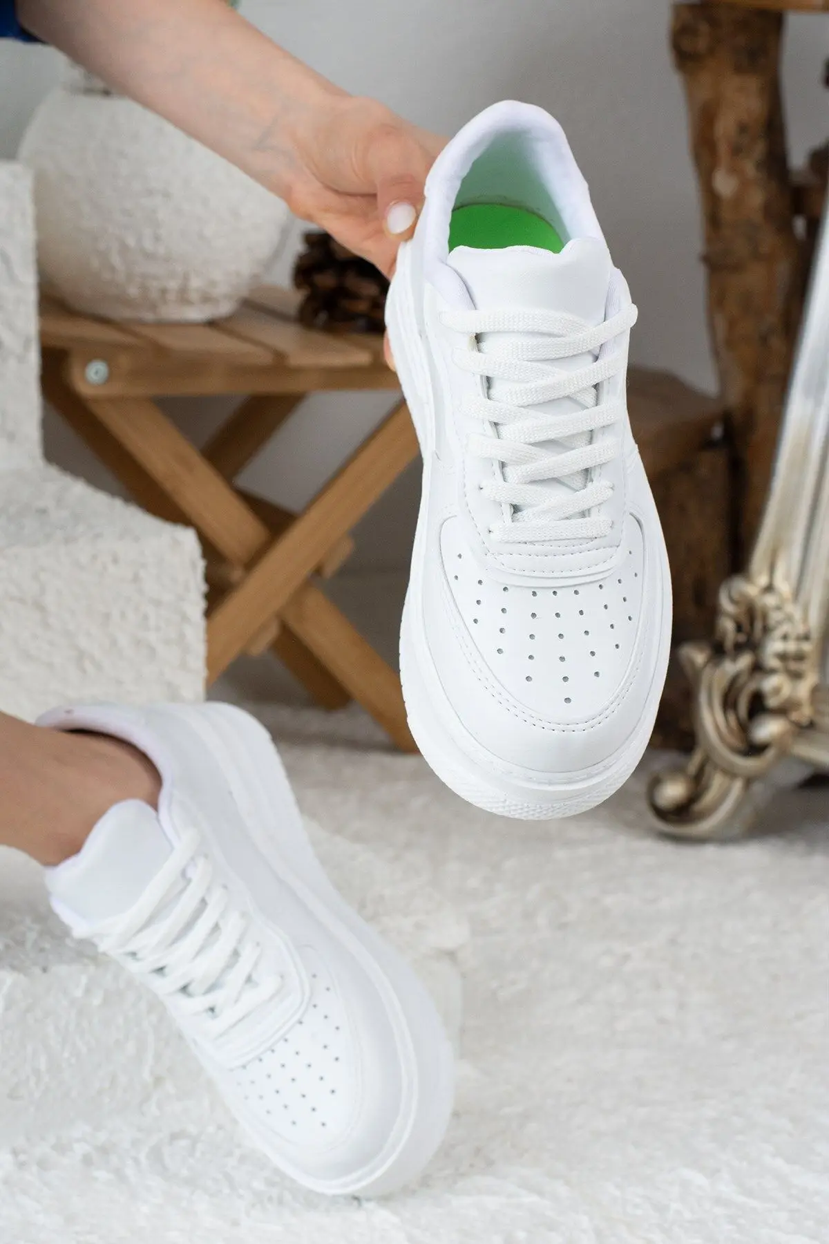 Günlük Kadın Sneaker Spor Ayakkabı Desenli Hafif Yüksek Taban Bağcıklı 001