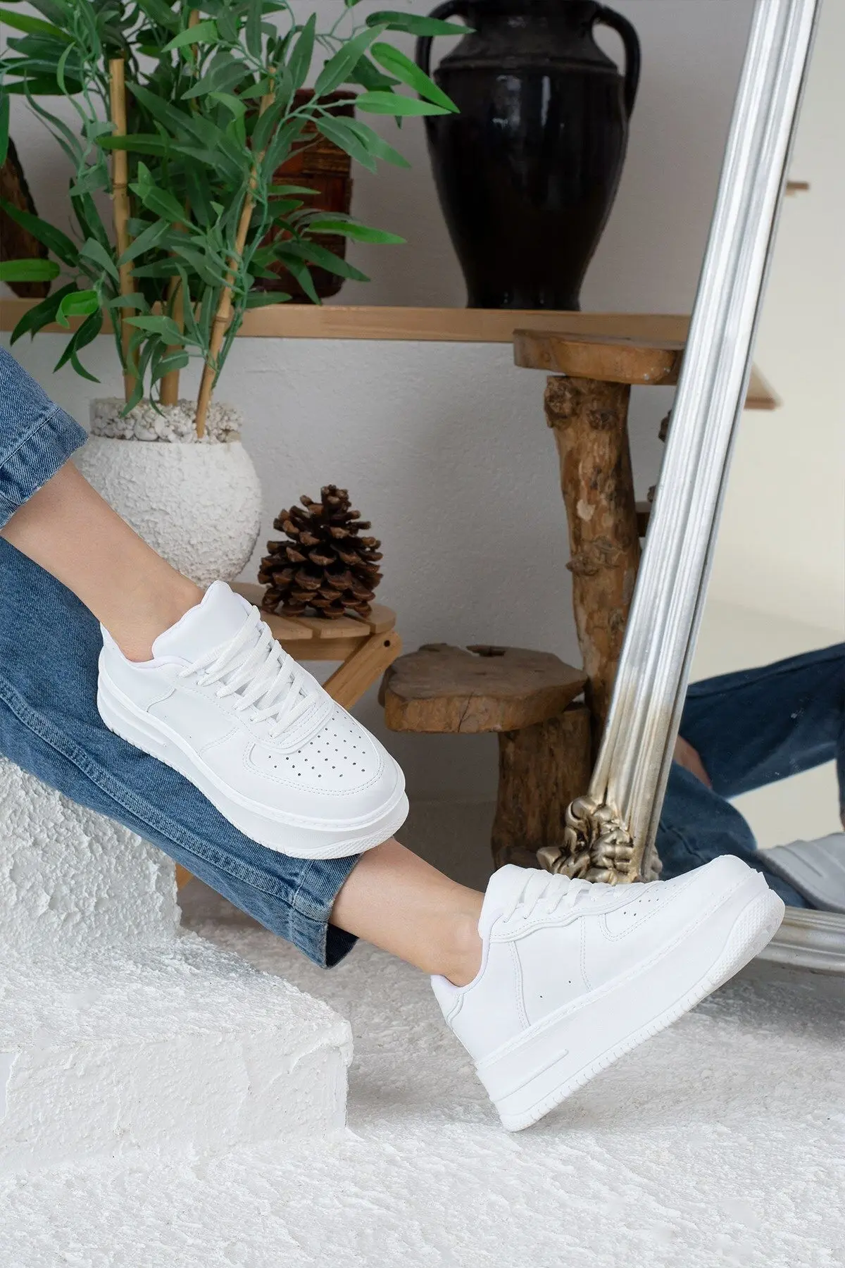 Günlük Kadın Sneaker Spor Ayakkabı Desenli Hafif Yüksek Taban Bağcıklı 001