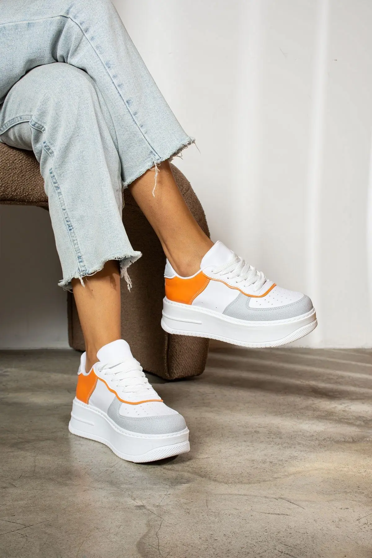 İmerShoes Günlük Kadın Sneaker Spor Ayakkabı Desenli Hafif Yüksek Taban Bağcıklı 001