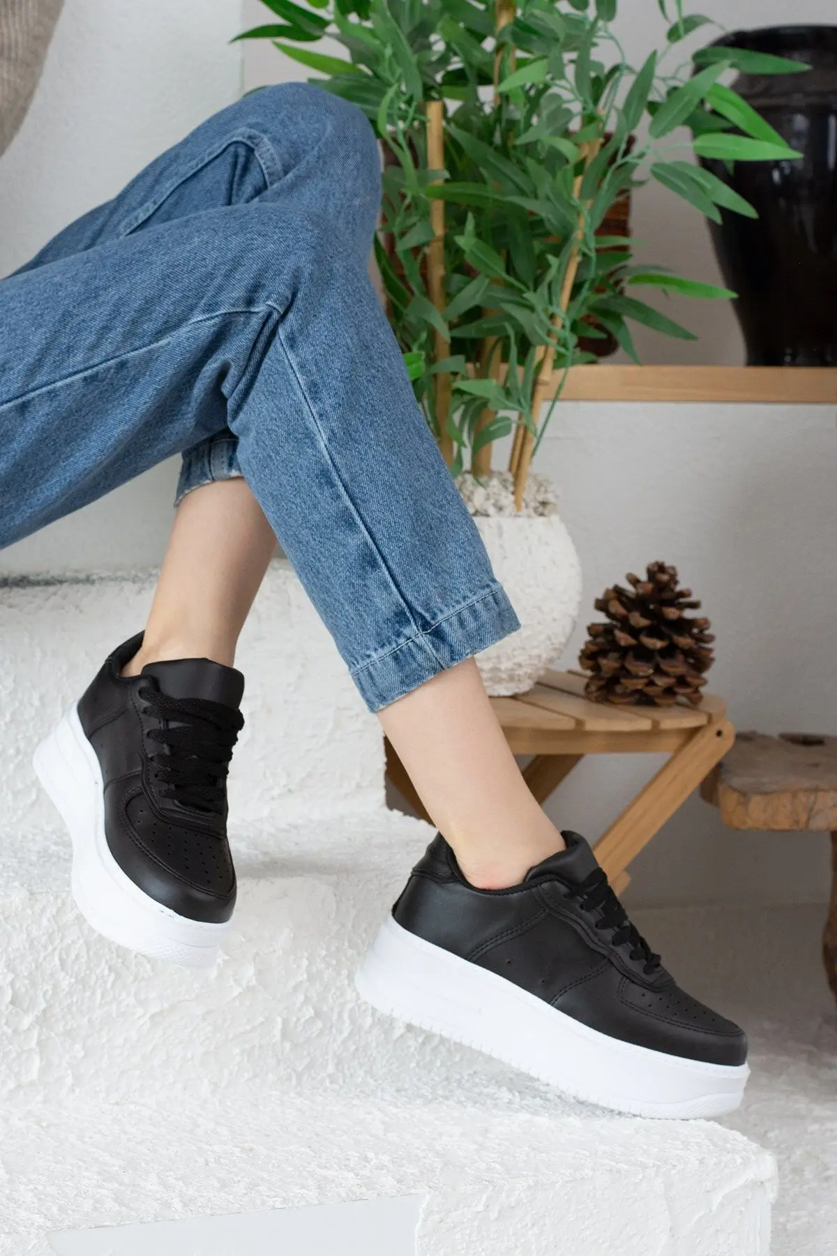 Günlük Kadın Sneaker Spor Ayakkabı Desenli Hafif Yüksek Taban Bağcıklı 001