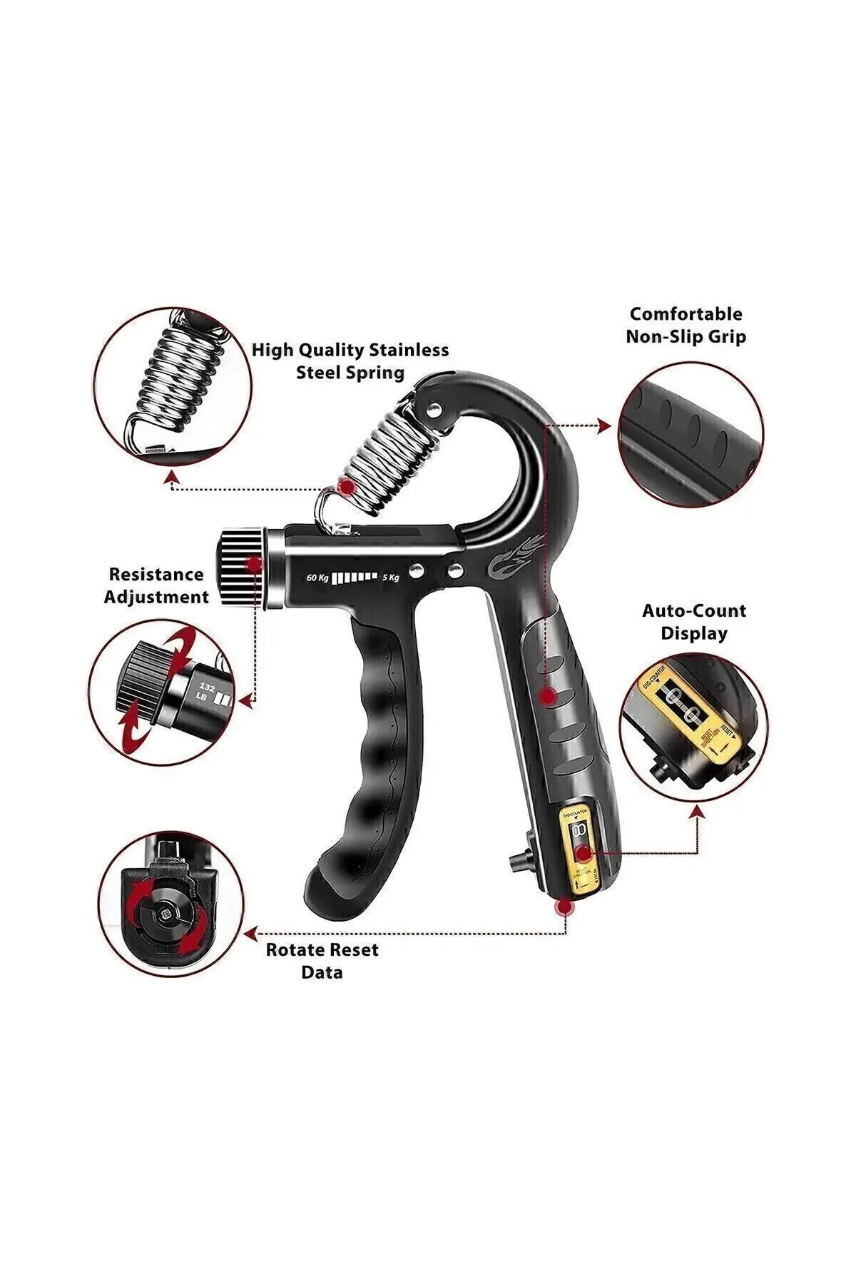 Gear Fit Siyah El Kol Bilek Güçlendirici Egzersiz Aleti 5-60 Kg Karpal Direc El Yayı Cihazı Direnç