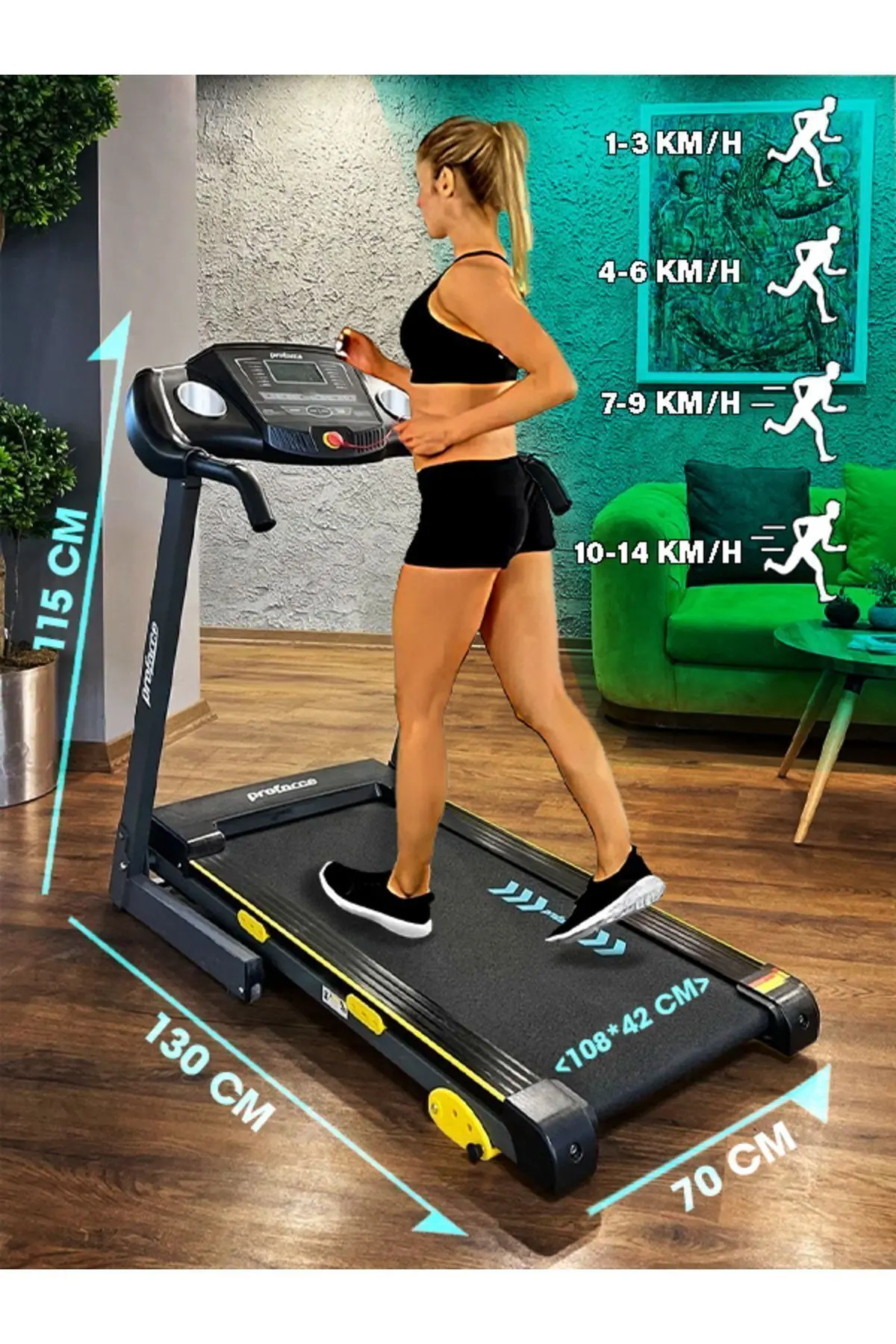 Pasifik Koşu Bandı - 2.25 Hp, Katlanılabilir, Kolay Kurulum, Led Gösterge, 0.8-14 Km/sa