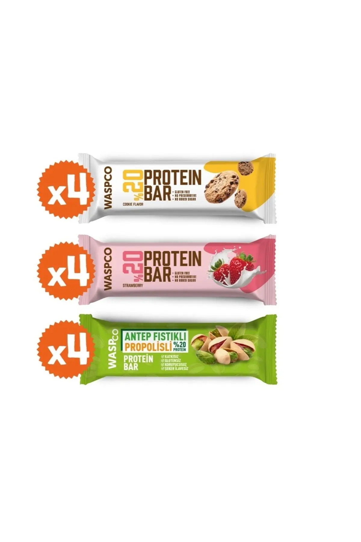 Waspco Protein Bar Karma Kutu 3 Çeşit Toplam 12 Adet