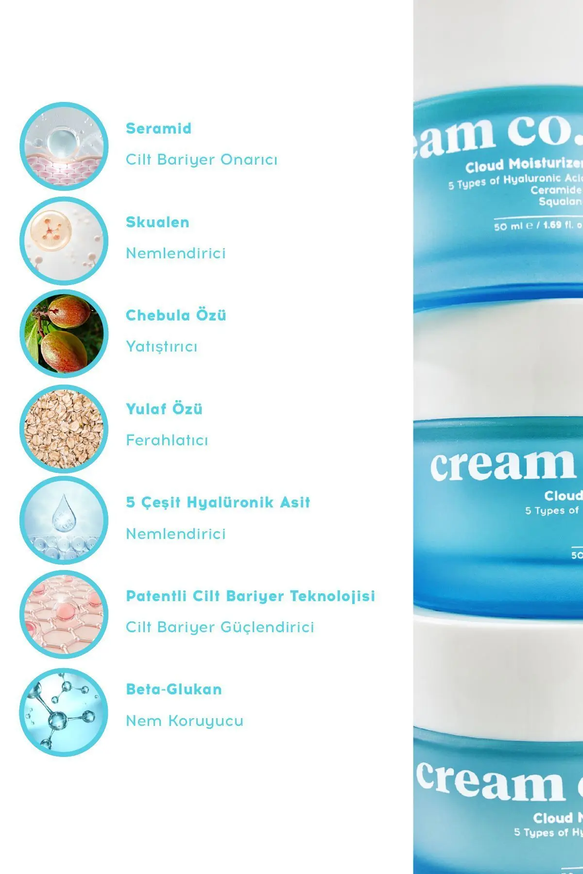 Moisturizer | Su Bazlı Nemlendirici Yüz Kremi Yatıştırıcı Bariyer Onarıcı | Tüm Cilt Tipleri