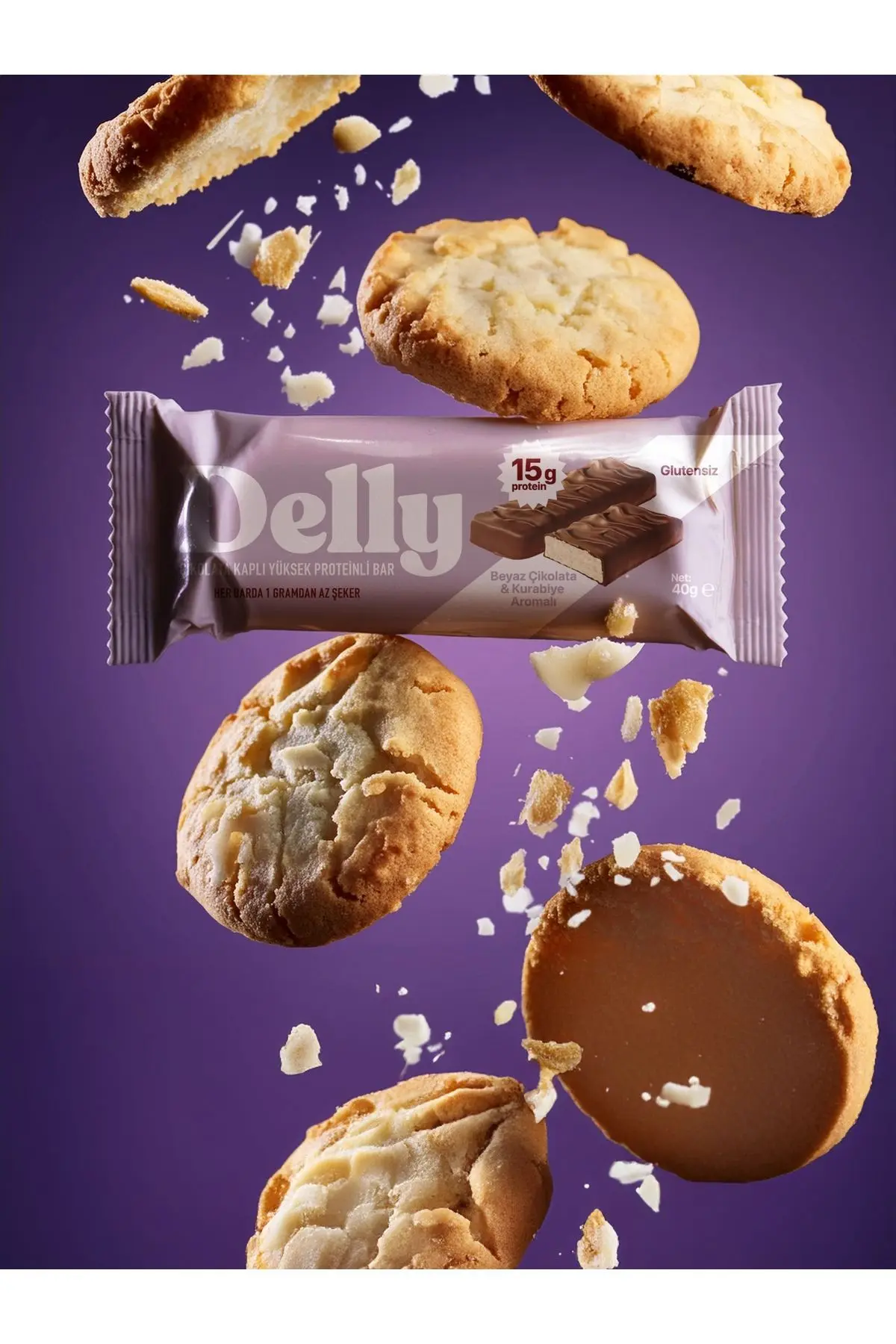 Çikolata Kaplı, Yüksek Proteinli Bar, Beyaz Çikolata Ve Kurabiye Aromalı 40g X 12 Adet