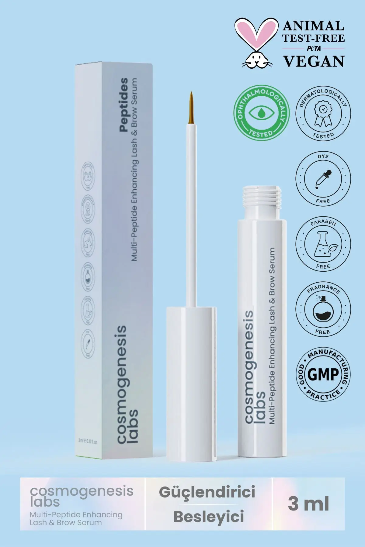 Cosmogenesis Labs Güçlendirici Besleyici Su Bazlı Kaş Kirpik Serumu 3ml Vegan Doğal Içerik Dolgun Görünüm (1% BİOTİN)