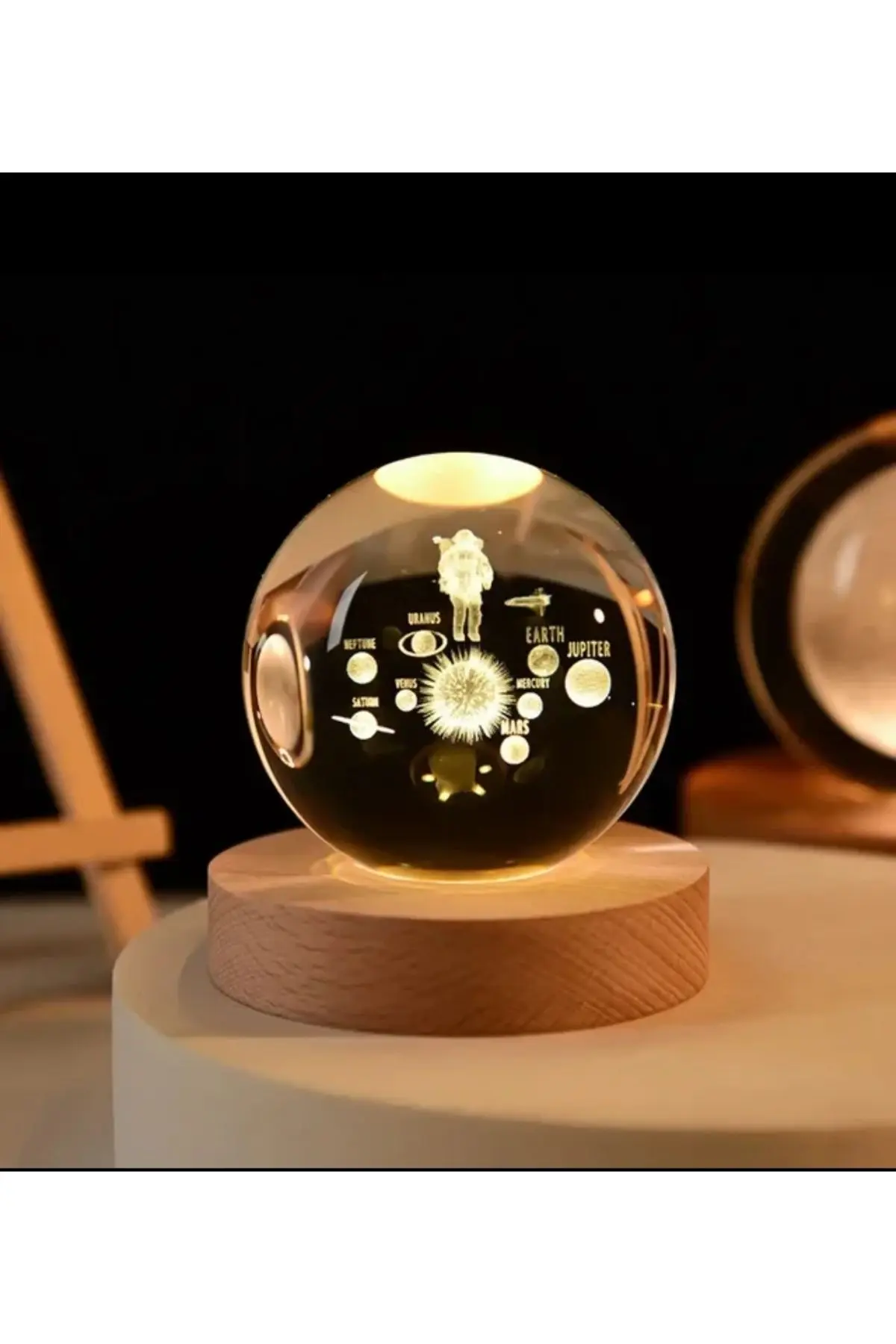 Kristal Cam Küre LED Işıklı USB Ahşap Tabanlı 3D Ev Oda Ofis İş Masaüstü Dekoratif Vip Set