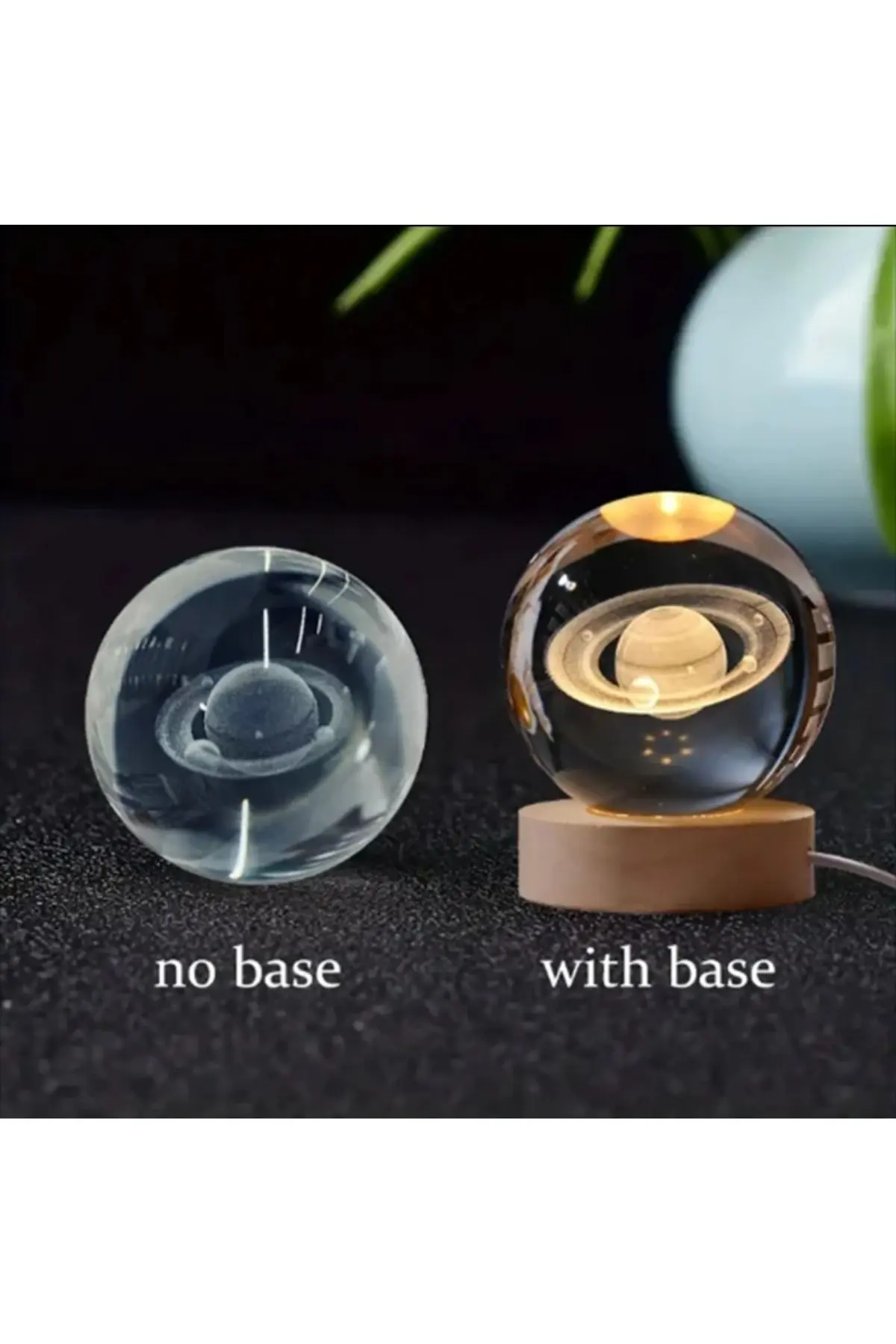 Kristal Cam Küre LED Işıklı USB Ahşap Tabanlı 3D Ev Oda Ofis İş Masaüstü Dekoratif Hediyelik Vip Set