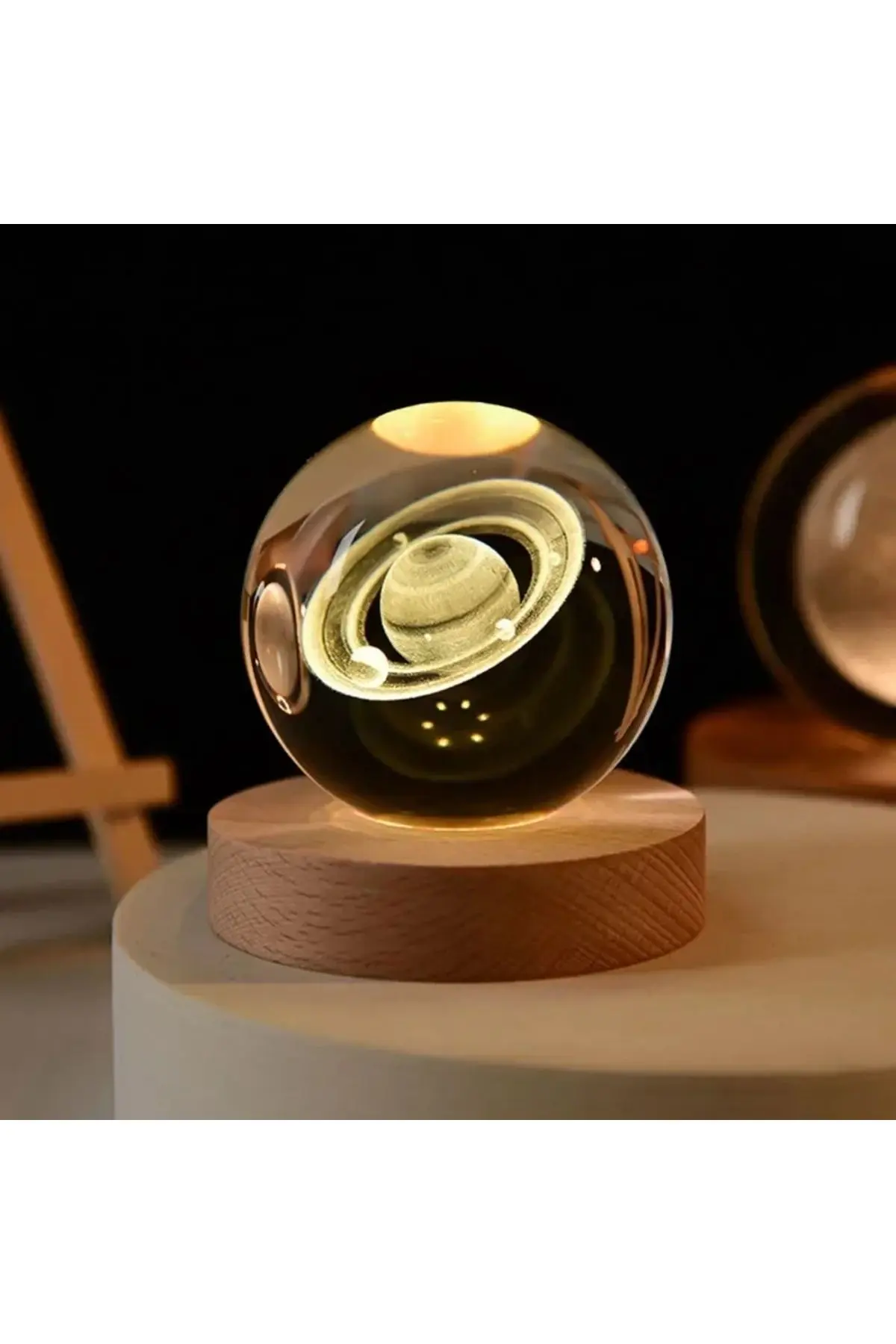 Kristal Cam Küre LED Işıklı USB Ahşap Tabanlı 3D Ev Oda Ofis İş Masaüstü Dekoratif Hediyelik Vip Set