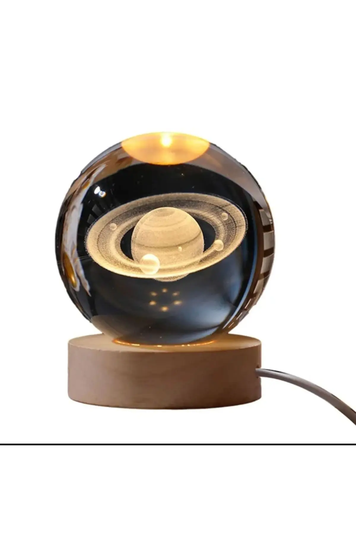 Kristal Cam Küre LED Işıklı USB Ahşap Tabanlı 3D Ev Oda Ofis İş Masaüstü Dekoratif Hediyelik Vip Set