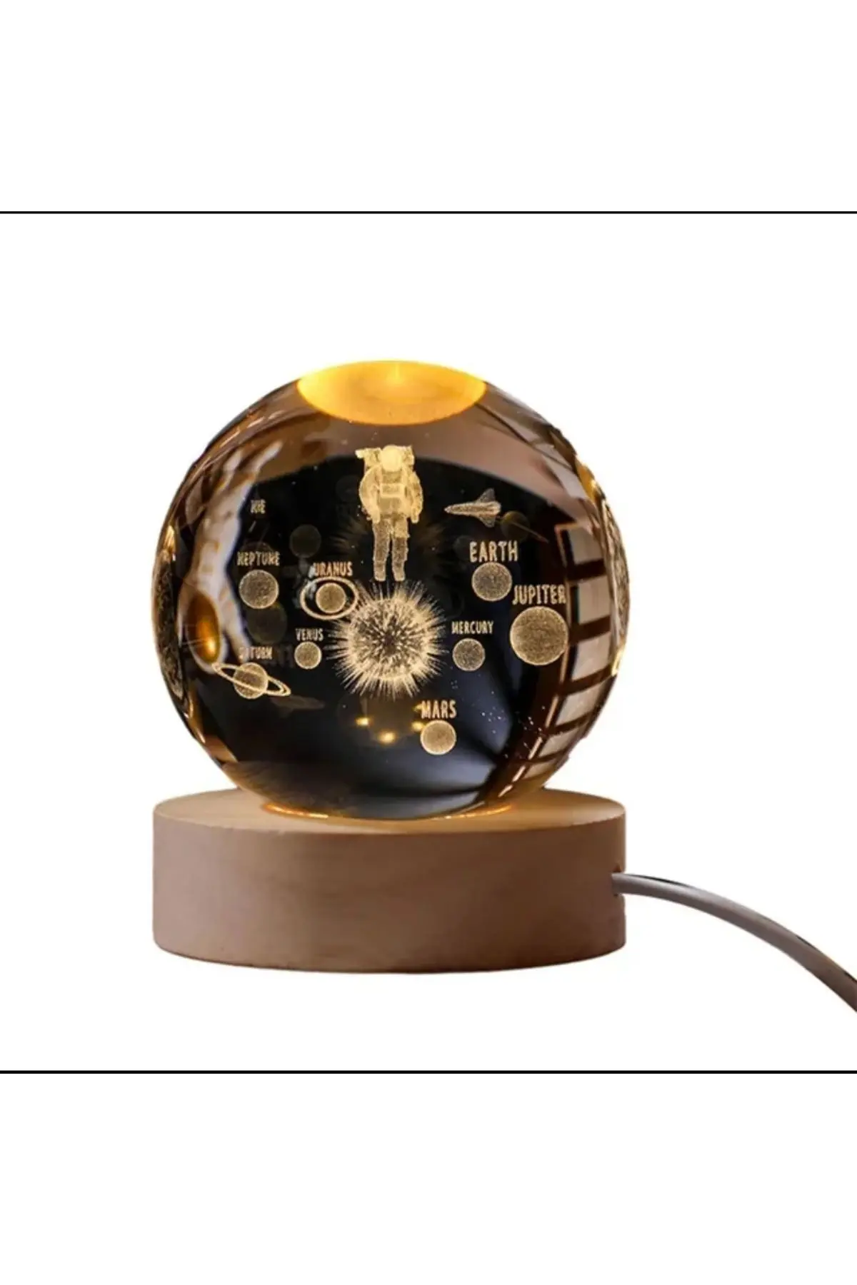 Kristal Cam Küre LED Işıklı USB Ahşap Tabanlı 3D Ev Oda Ofis İş Masaüstü Dekoratif Vip Set