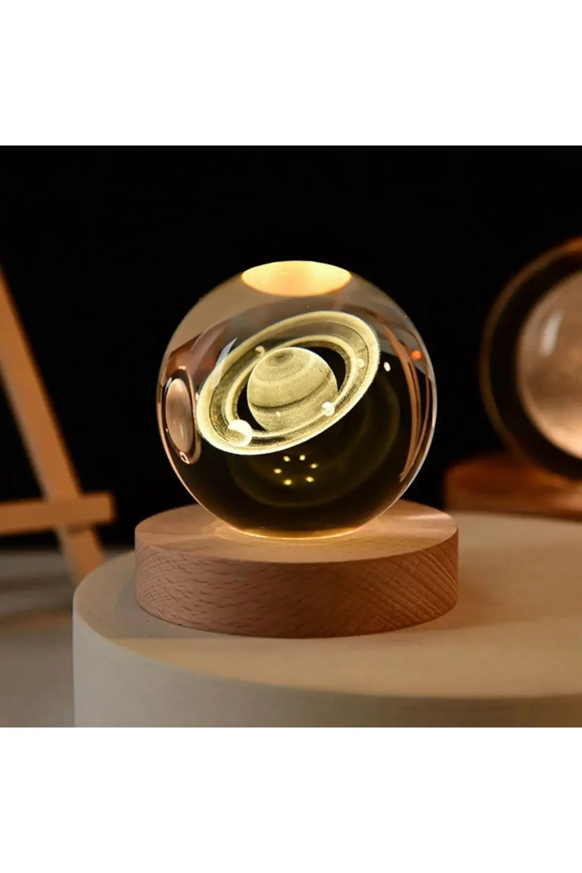 Kristal Cam Küre LED Işıklı USB Ahşap Tabanlı 3D Ev Oda Ofis İş Masaüstü Dekoratif Hediyelik Vip Set