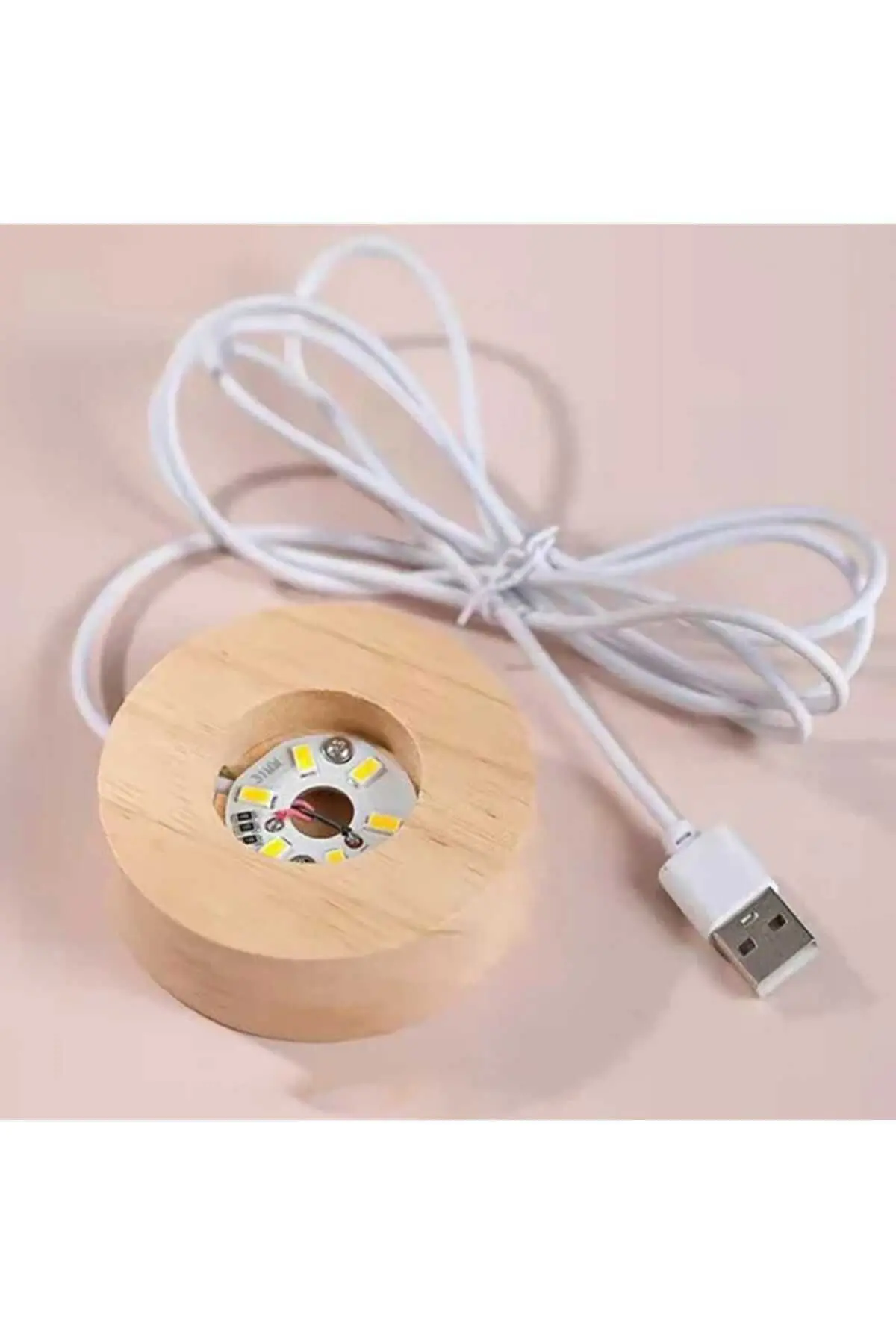 Kristal Cam Küre LED Işıklı USB Ahşap Tabanlı 3D