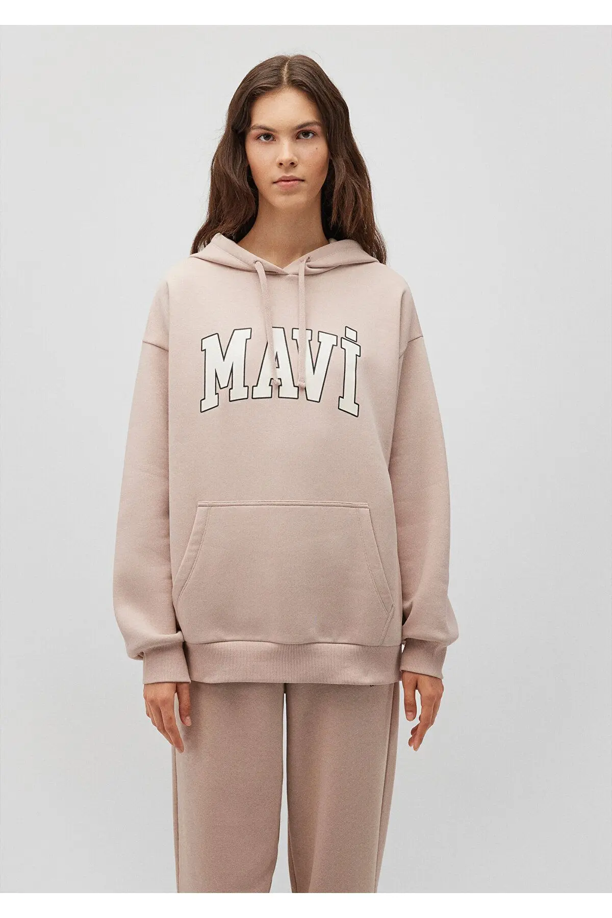 Logo Baskılı Kapüşonlu Bej Sweatshirt 1600361-70043