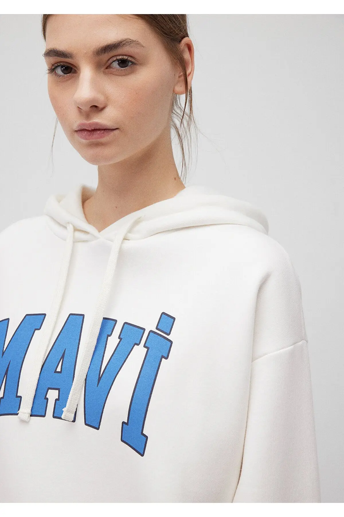 Logo Baskılı Kapüşonlu Beyaz Sweatshirt 1600361-81964