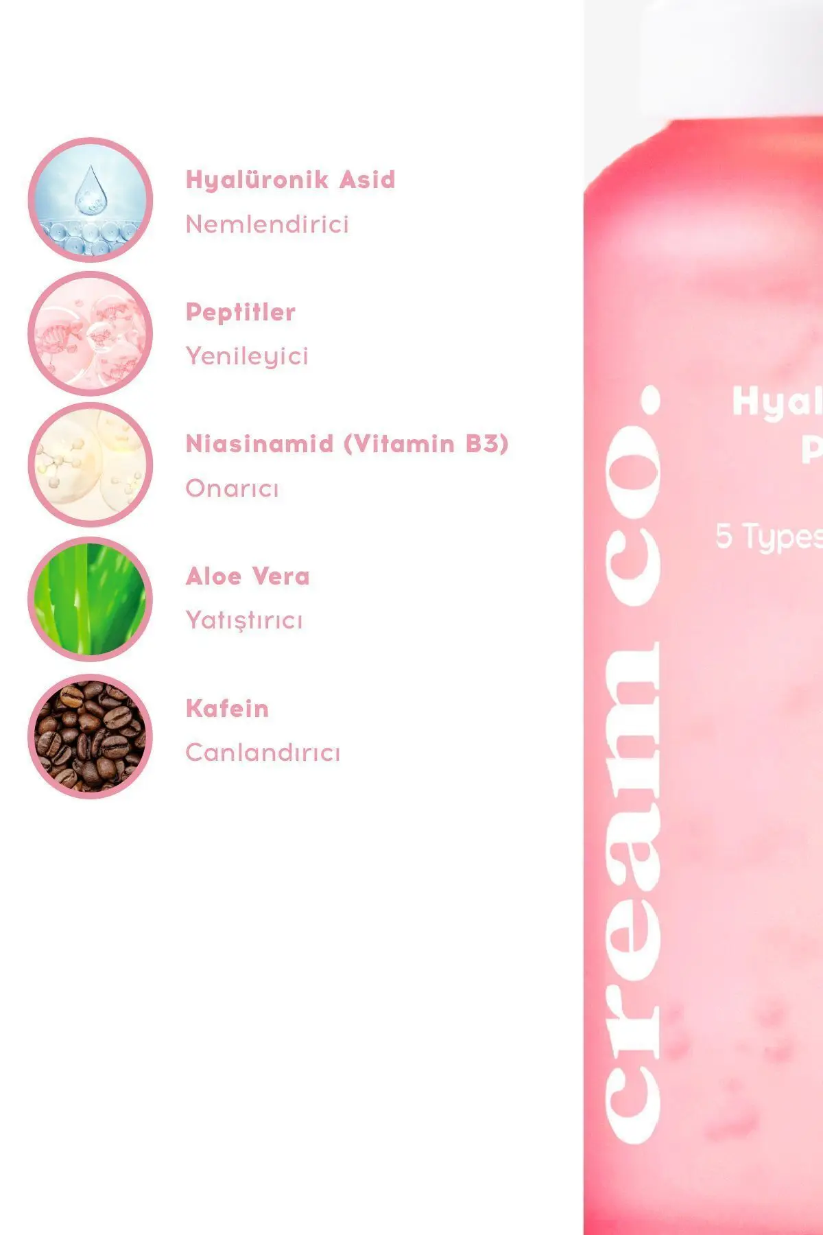 Hyaluronik Asit Peptid Serum | Nemlendirici Aydınlatıcı | Kafein Niacinamide | Tüm Cilt Tipleri
