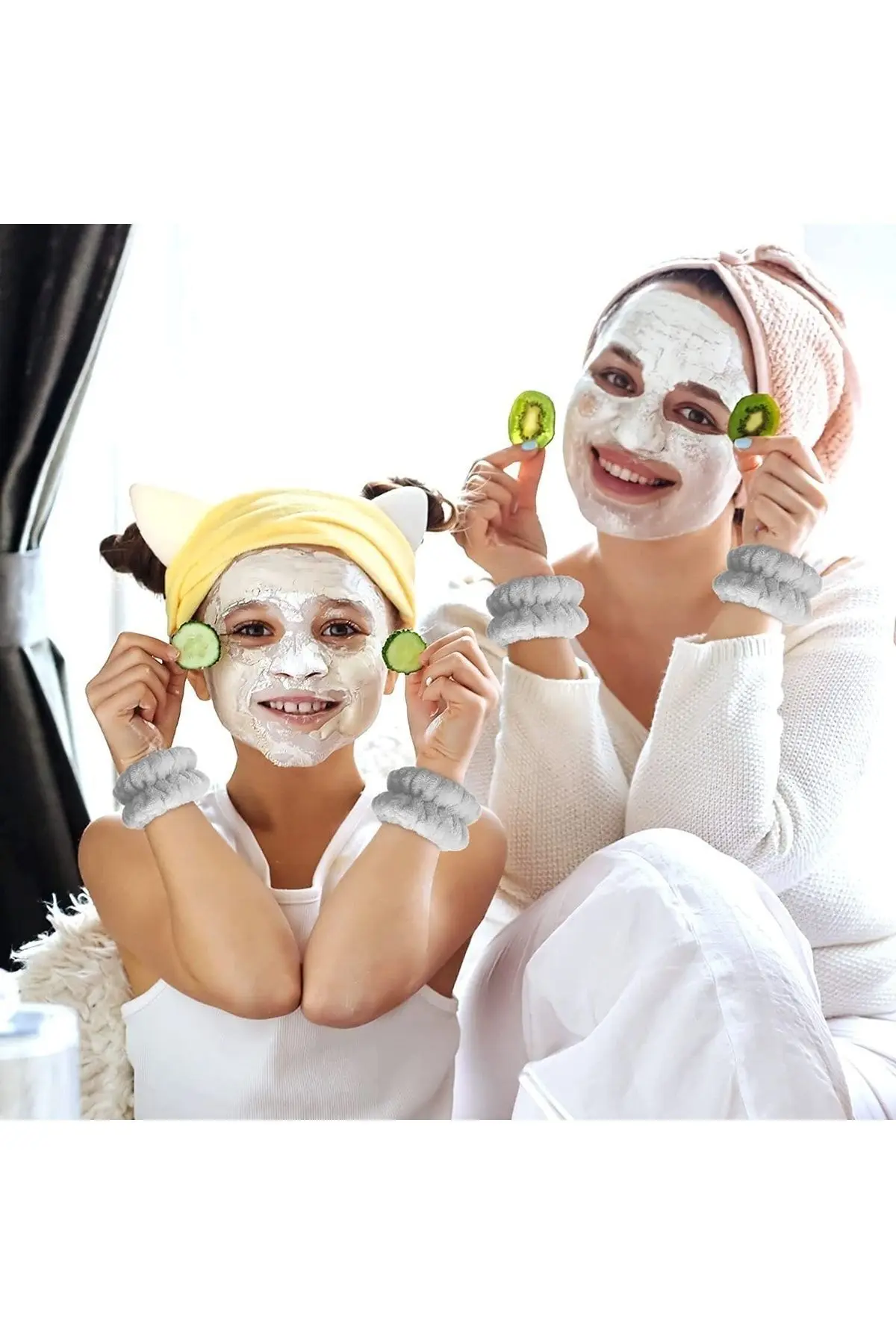 2 Adet Antrasit Renkli Su Emici Havlu Bilek - Yuz Yıkama Kol Bandı Sporcu Spa Bileklik (TAKIM)
