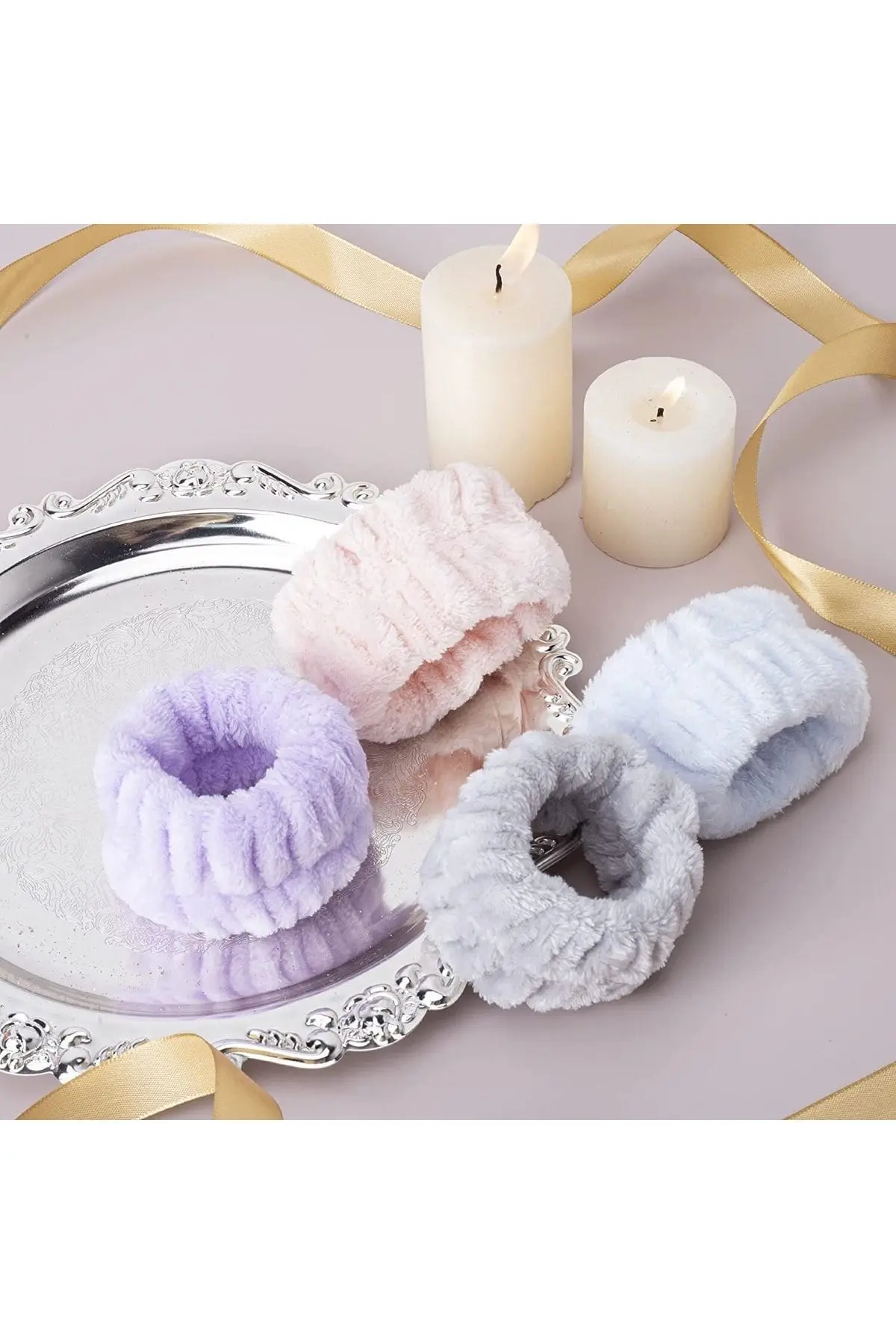 2 Adet Lila Renkli Su Emici Havlu Bilek V- Yuz Yıkama Kol Bandı Sporcu Spa Bileklik (TAKIM)