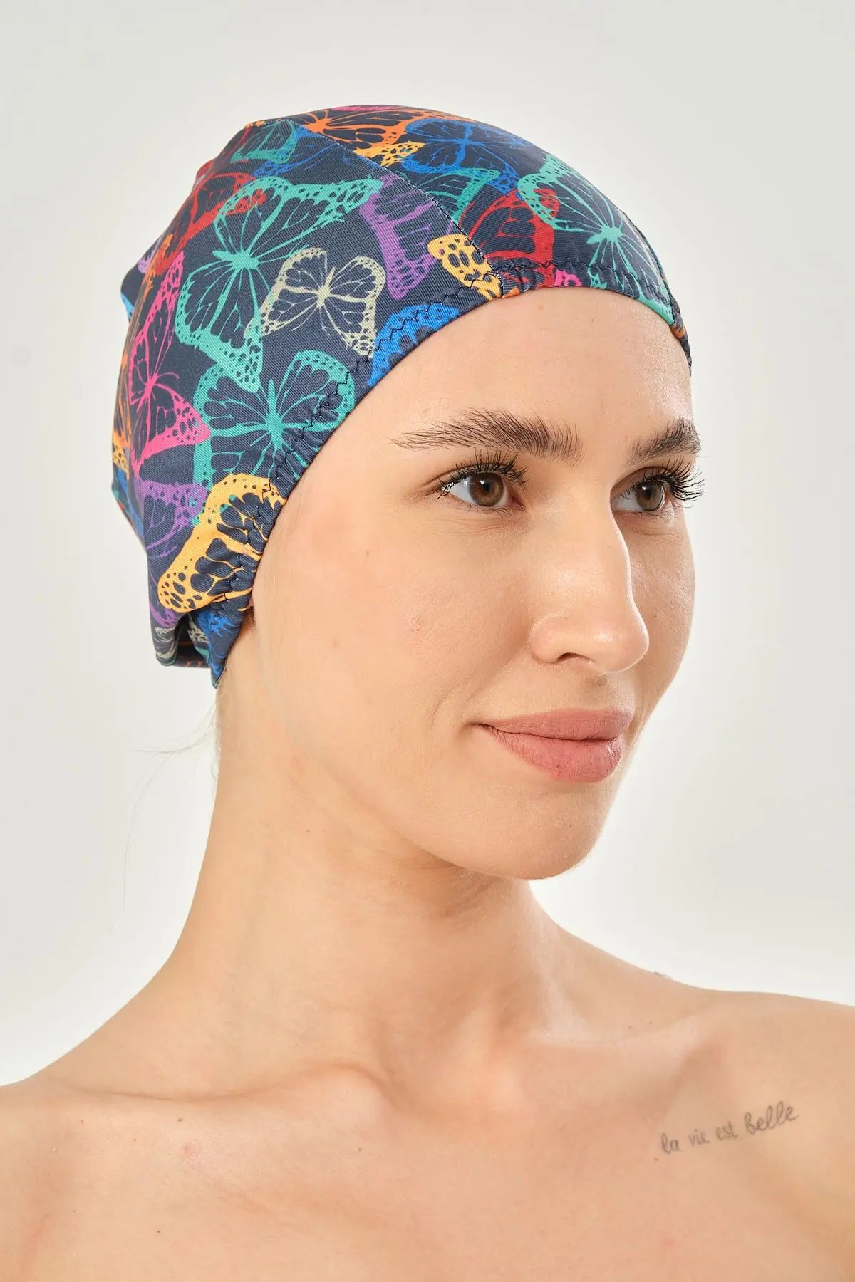 Likralı Bez Bone Yüzücü Deniz Havuz Bonesi Desenli Bez Bone