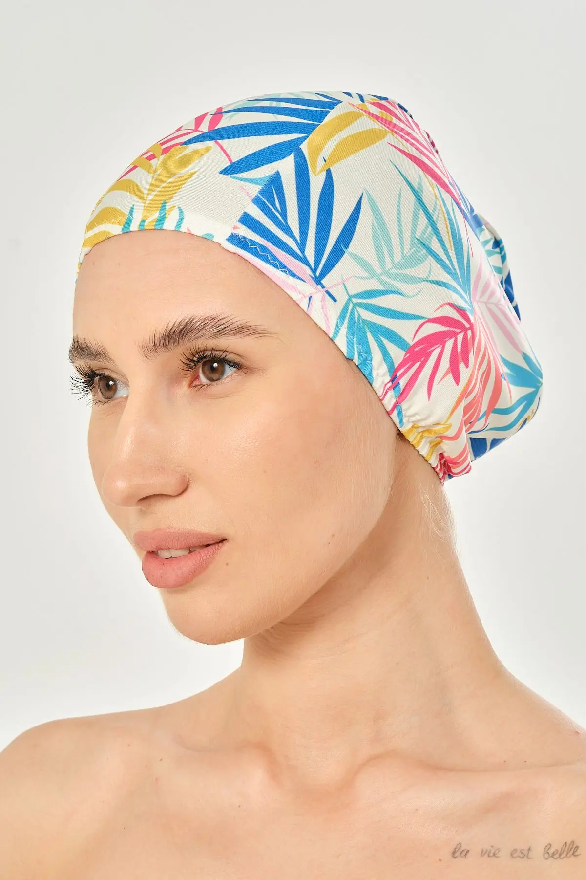 Unisex Likralı Bez Bone Yüzücü Deniz Havuz Bonesi Desenli Bez Bone