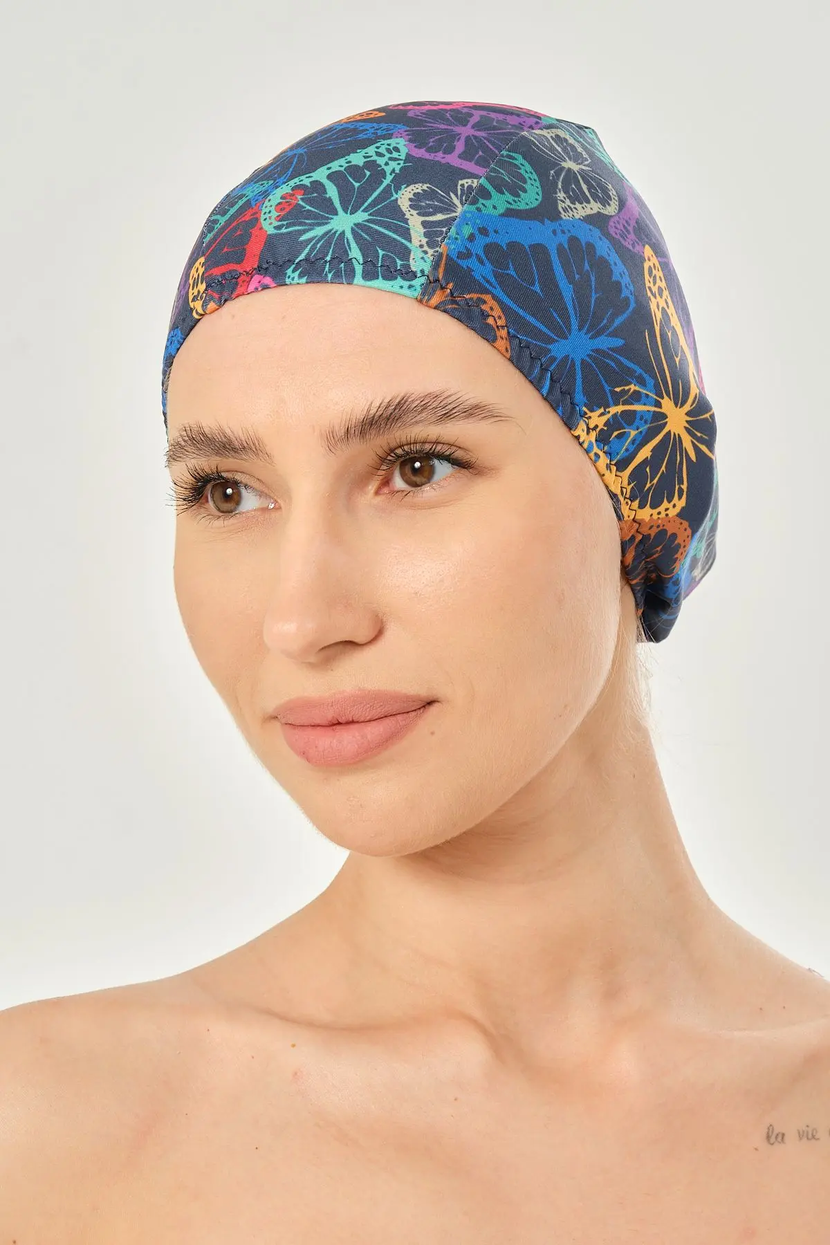 Likralı Bez Bone Yüzücü Deniz Havuz Bonesi Desenli Bez Bone