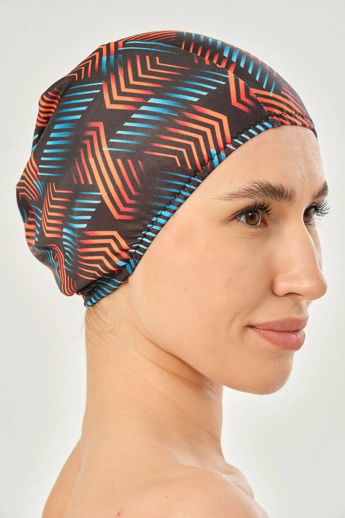 Likralı Bez Bone Yüzücü Deniz Havuz Bonesi Desenli Bez Bone