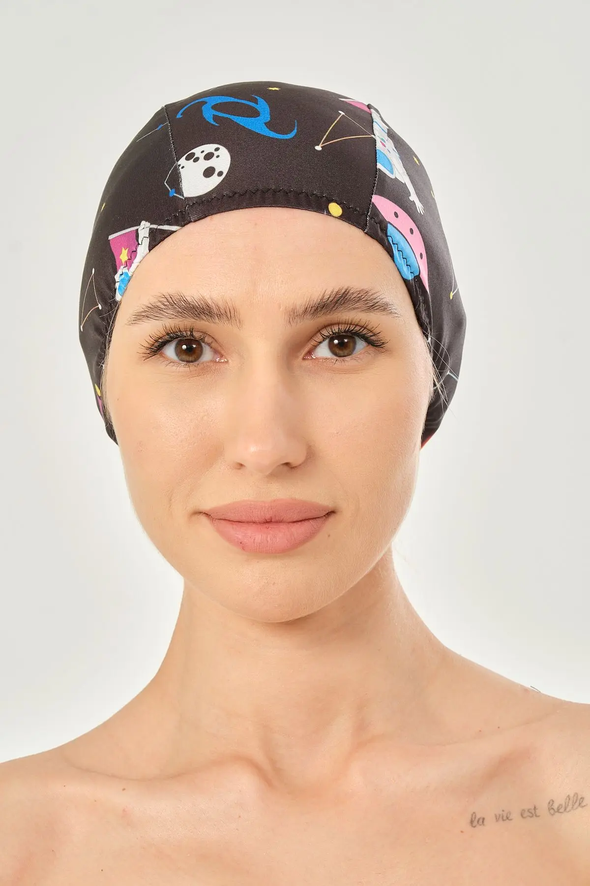 Likralı Bez Bone Yüzücü Deniz Havuz Bonesi Desenli Bez Bone