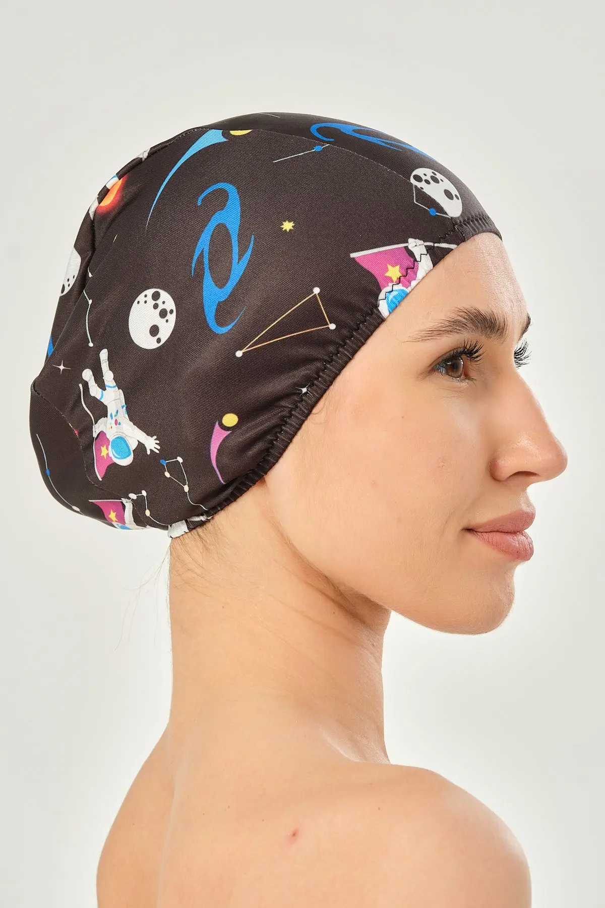 Likralı Bez Bone Yüzücü Deniz Havuz Bonesi Desenli Bez Bone