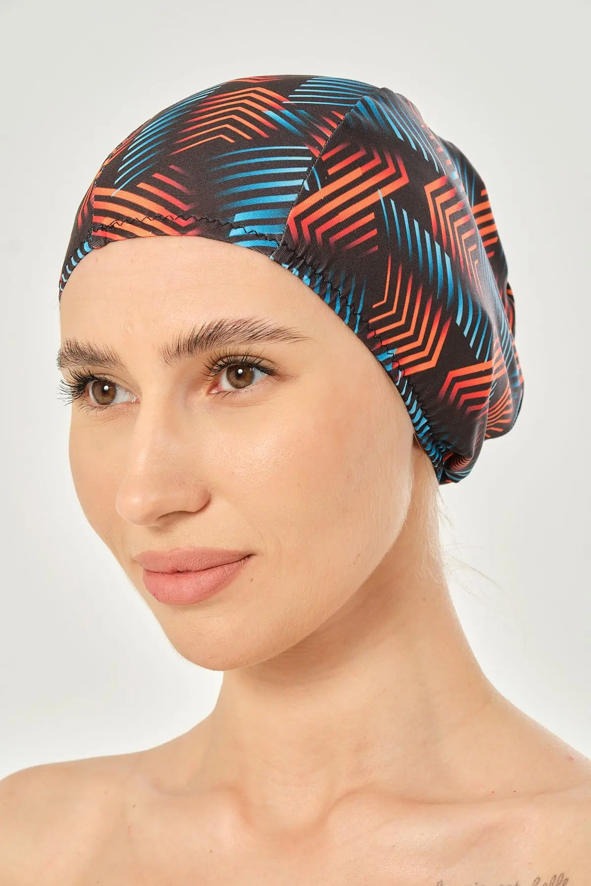 Likralı Bez Bone Yüzücü Deniz Havuz Bonesi Desenli Bez Bone