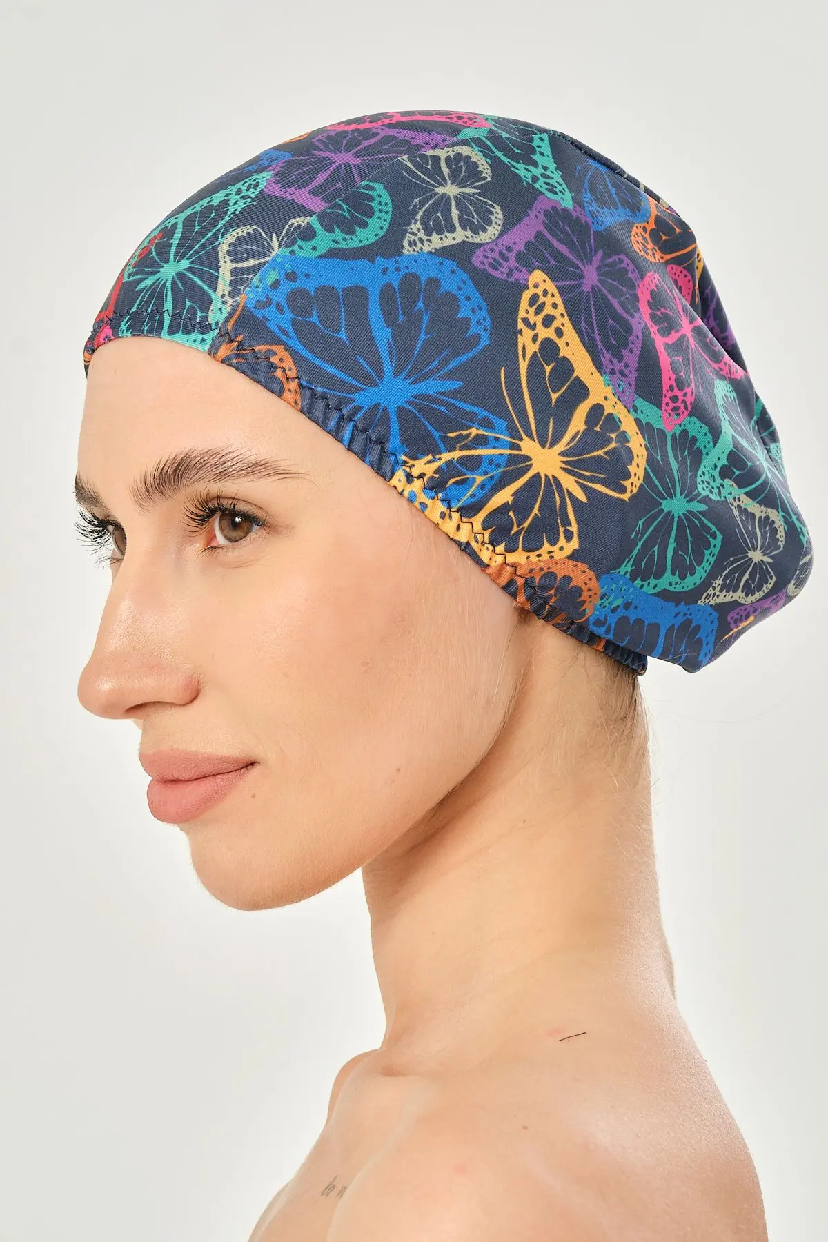 Likralı Bez Bone Yüzücü Deniz Havuz Bonesi Desenli Bez Bone