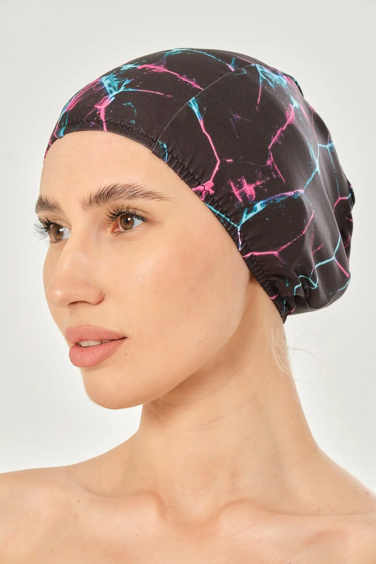 Likralı Bez Bone Yüzücü Deniz Havuz Bonesi Desenli Bez Bone