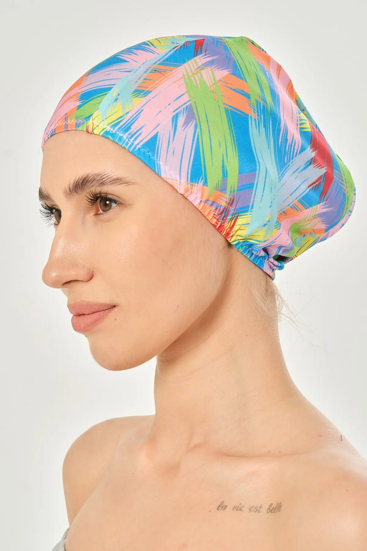 Likralı Bez Bone Yüzücü Deniz Havuz Bonesi Desenli Bez Bone