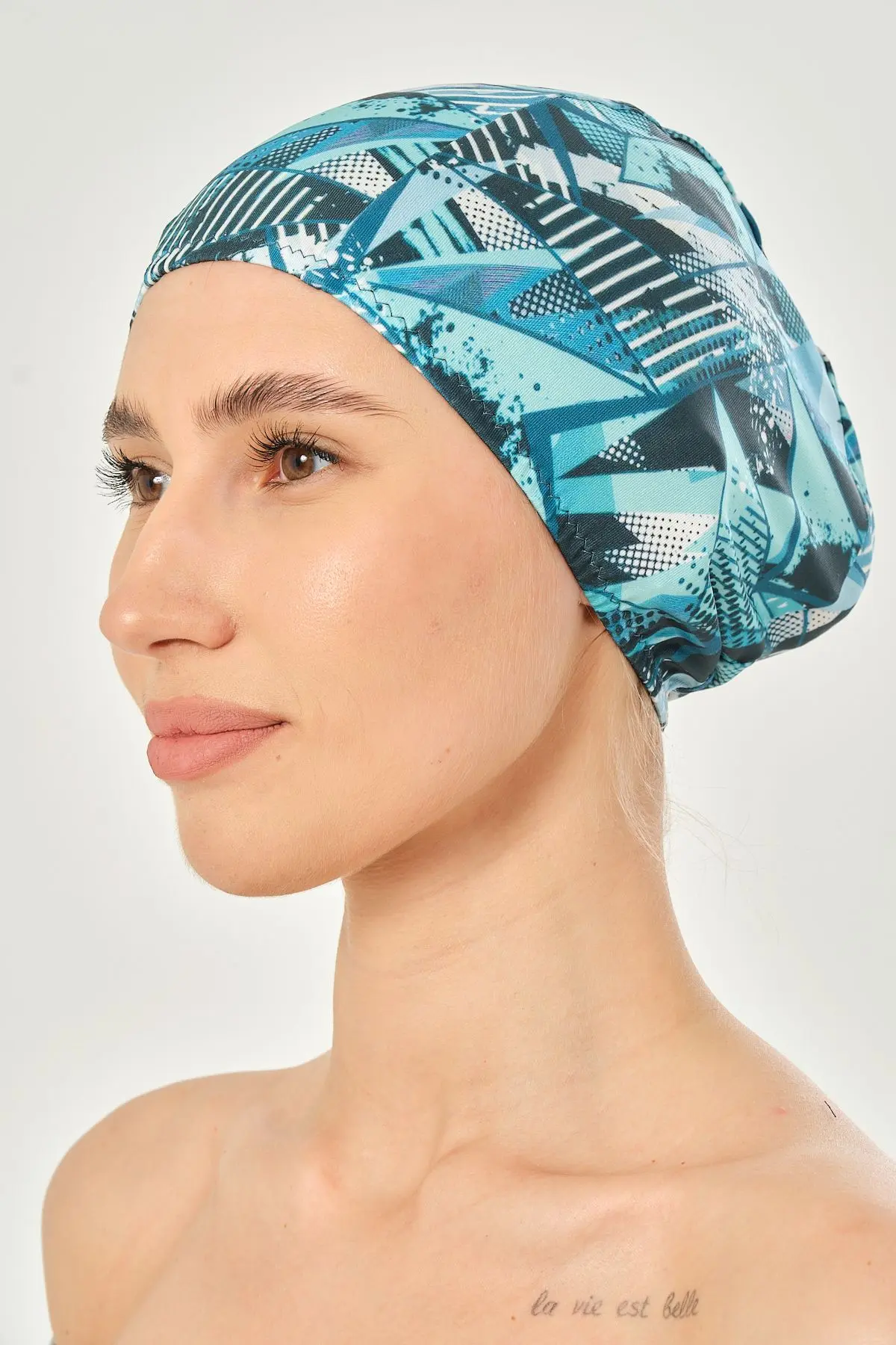 Likralı Bez Bone Yüzücü Deniz Havuz Bonesi Desenli Bez Bone