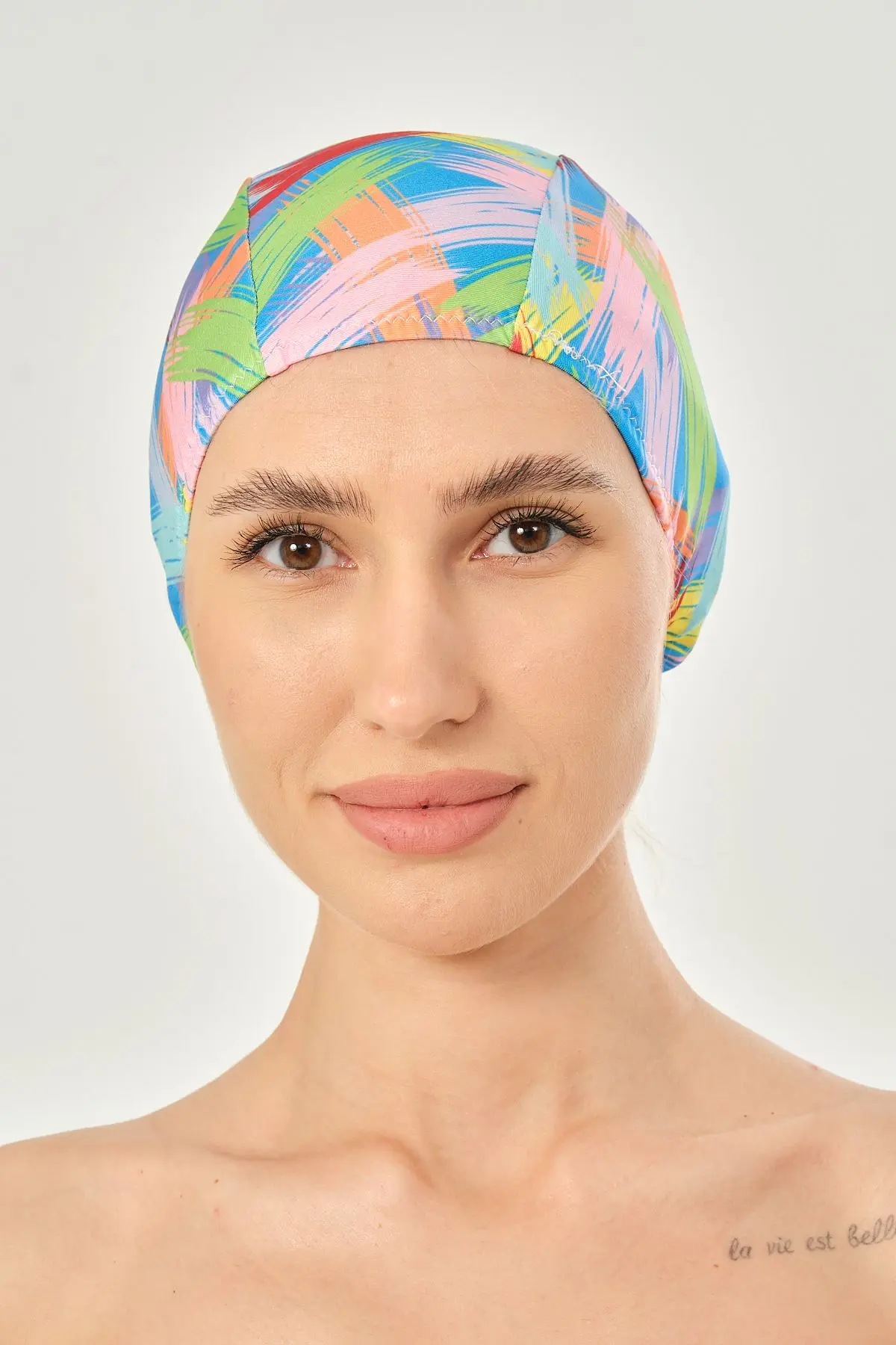 Likralı Bez Bone Yüzücü Deniz Havuz Bonesi Desenli Bez Bone