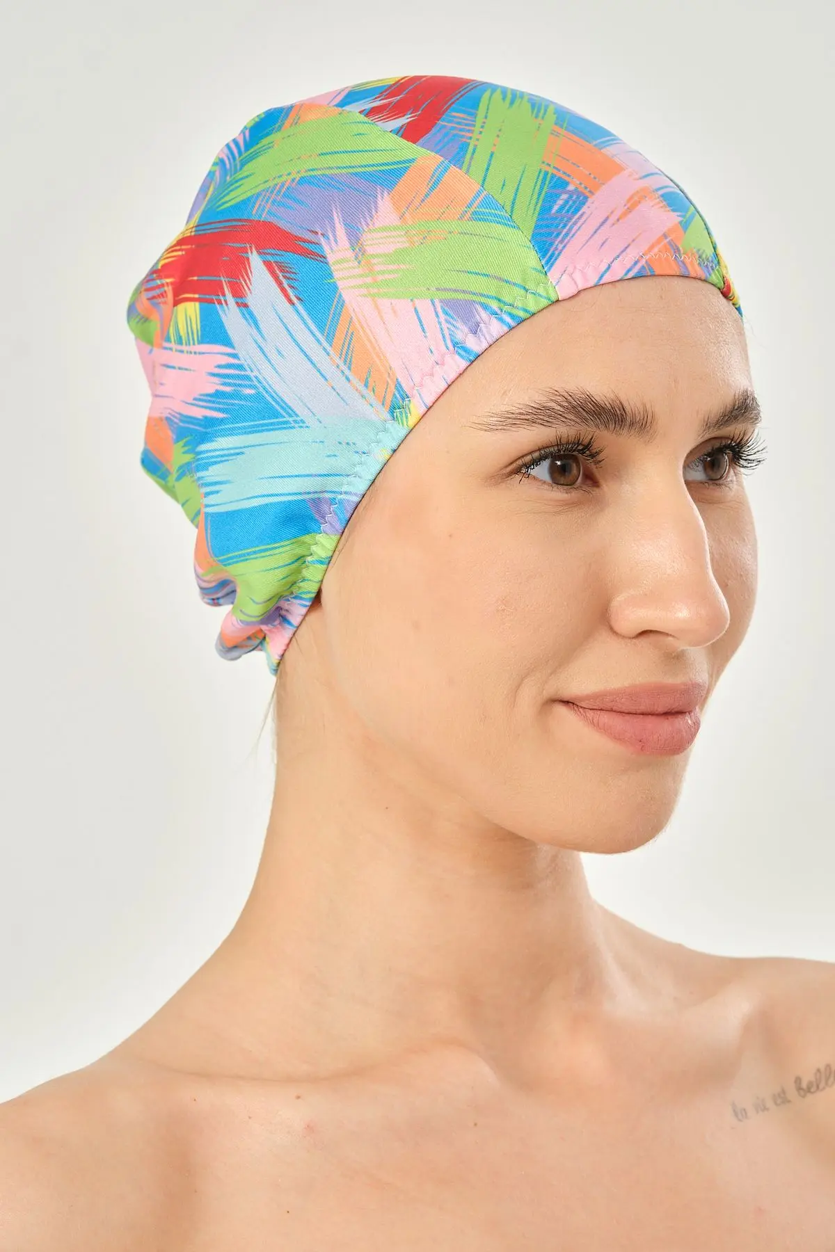 Likralı Bez Bone Yüzücü Deniz Havuz Bonesi Desenli Bez Bone