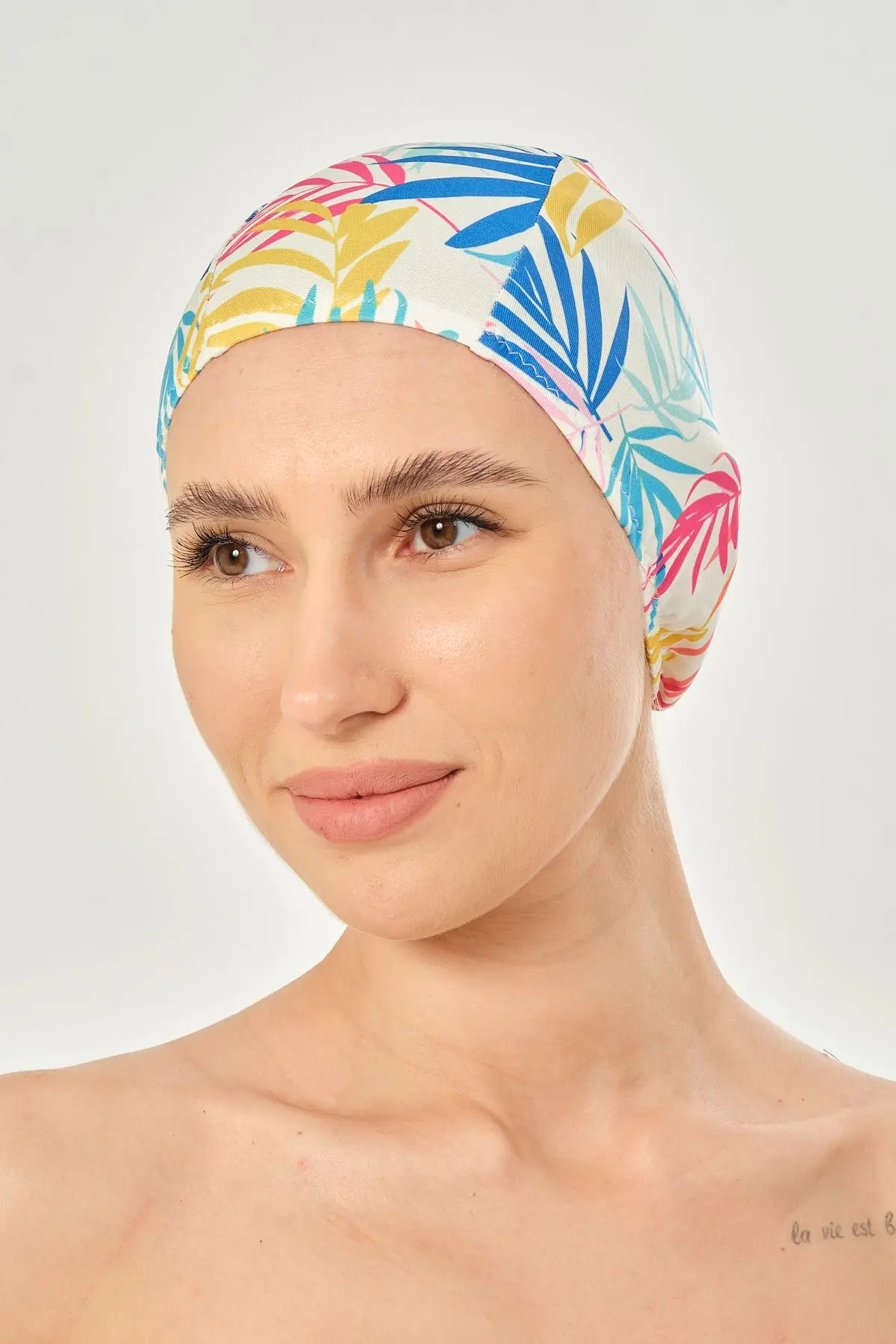 Unisex Likralı Bez Bone Yüzücü Deniz Havuz Bonesi Desenli Bez Bone