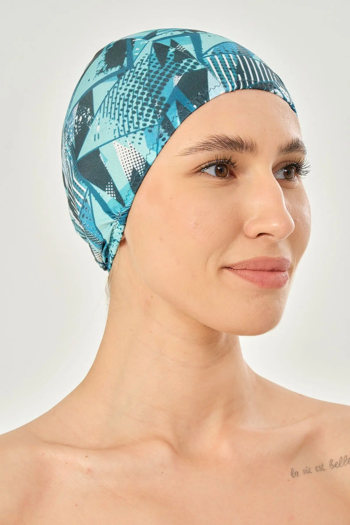 Likralı Bez Bone Yüzücü Deniz Havuz Bonesi Desenli Bez Bone