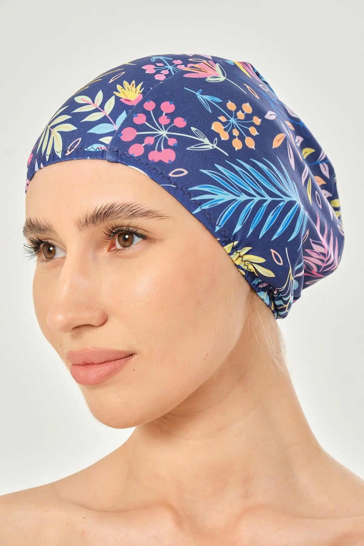 Likralı Bez Bone Yüzücü Deniz Havuz Bonesi Desenli Bez Bone