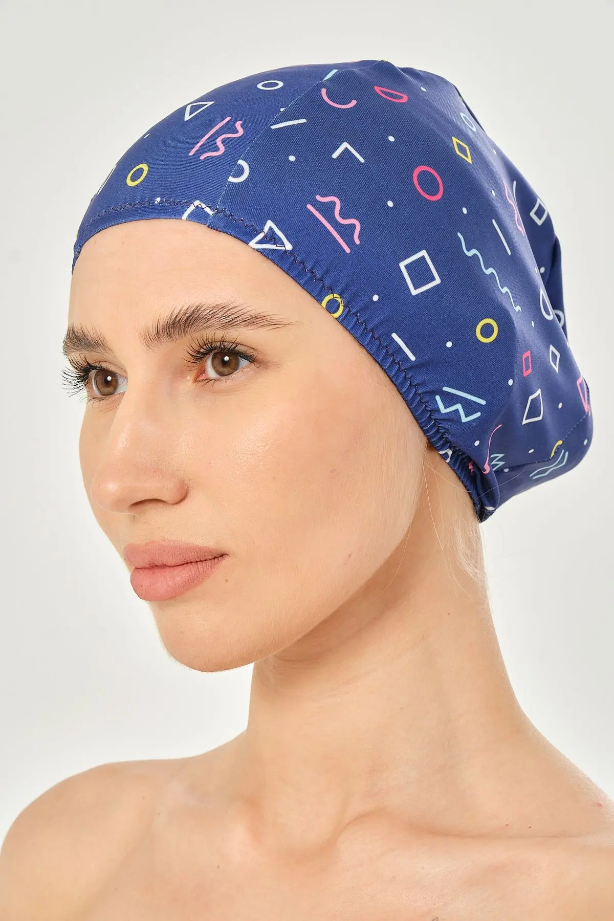 Likralı Bez Bone Yüzücü Deniz Havuz Bonesi Desenli Bez Bone