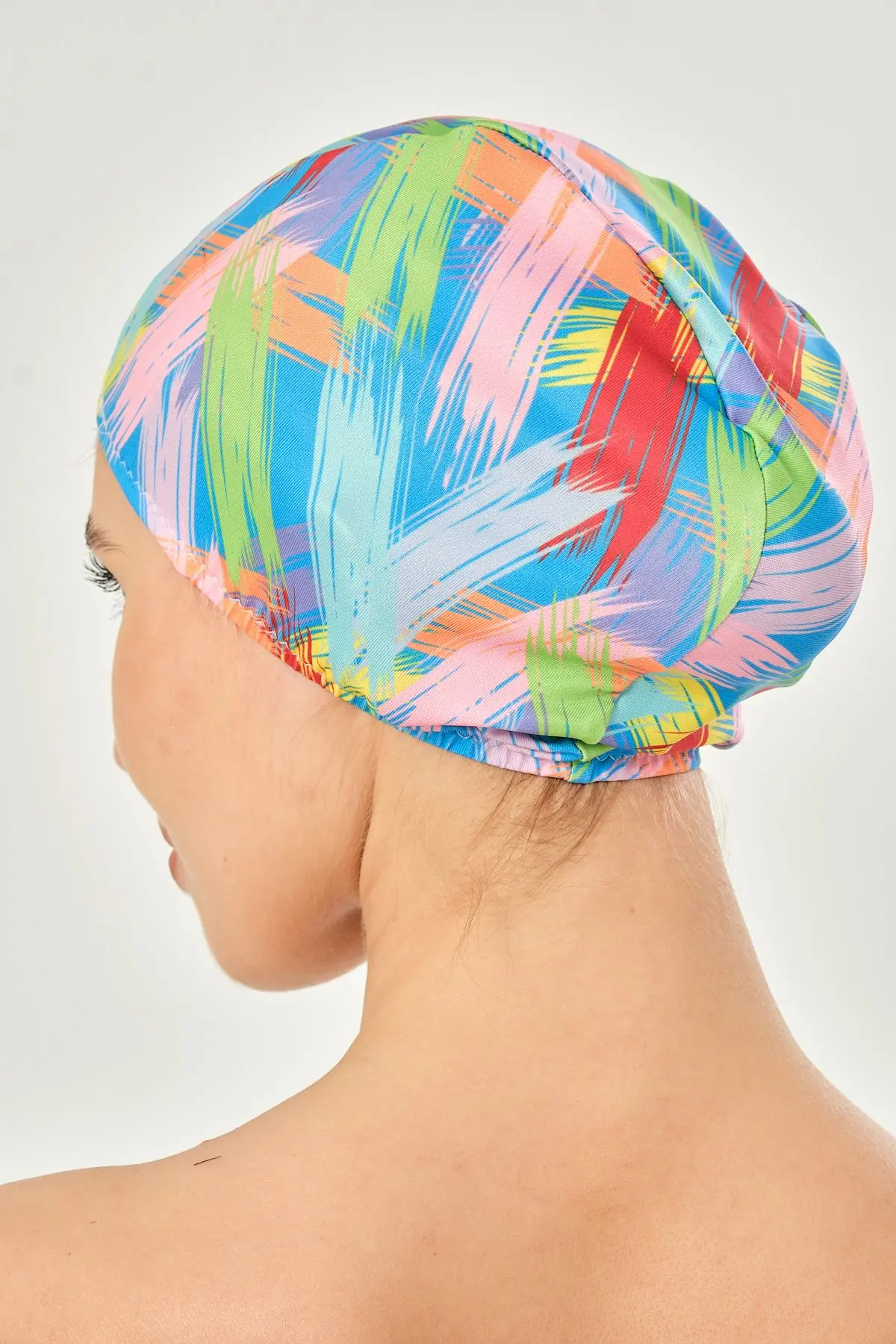 Likralı Bez Bone Yüzücü Deniz Havuz Bonesi Desenli Bez Bone