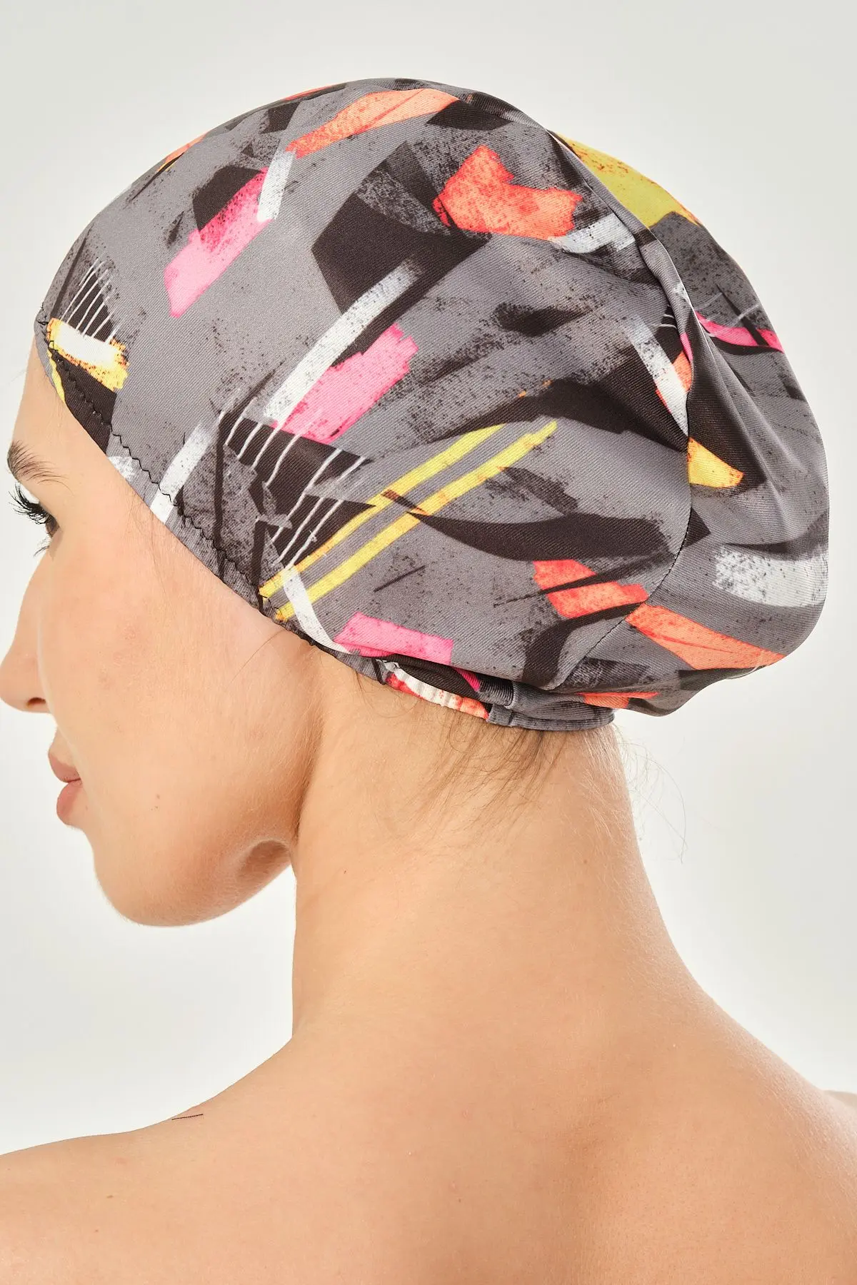 Likralı Bez Bone Yüzücü Deniz Havuz Bonesi Desenli Bez Bone