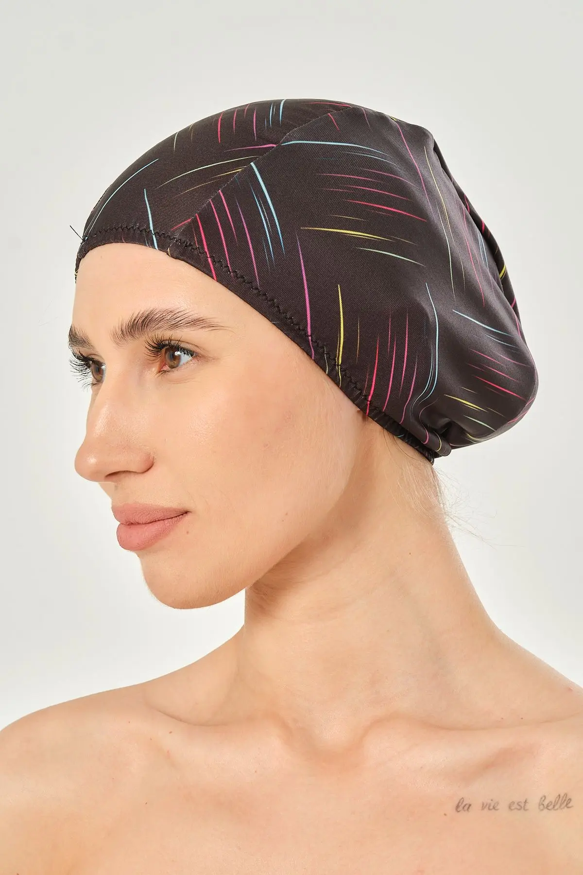 Likralı Bez Bone Yüzücü Deniz Havuz Bonesi Desenli Bez Bone